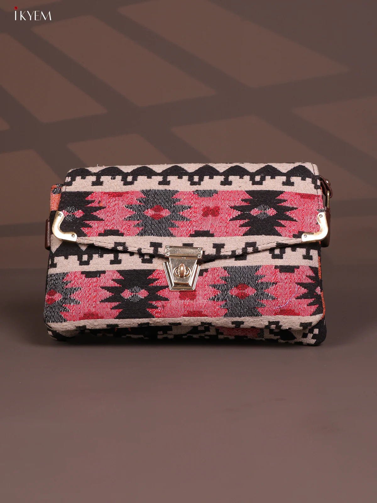 Jacquard Leather Sling Bag Gusset & Flap - Orange with Pink - KD26820