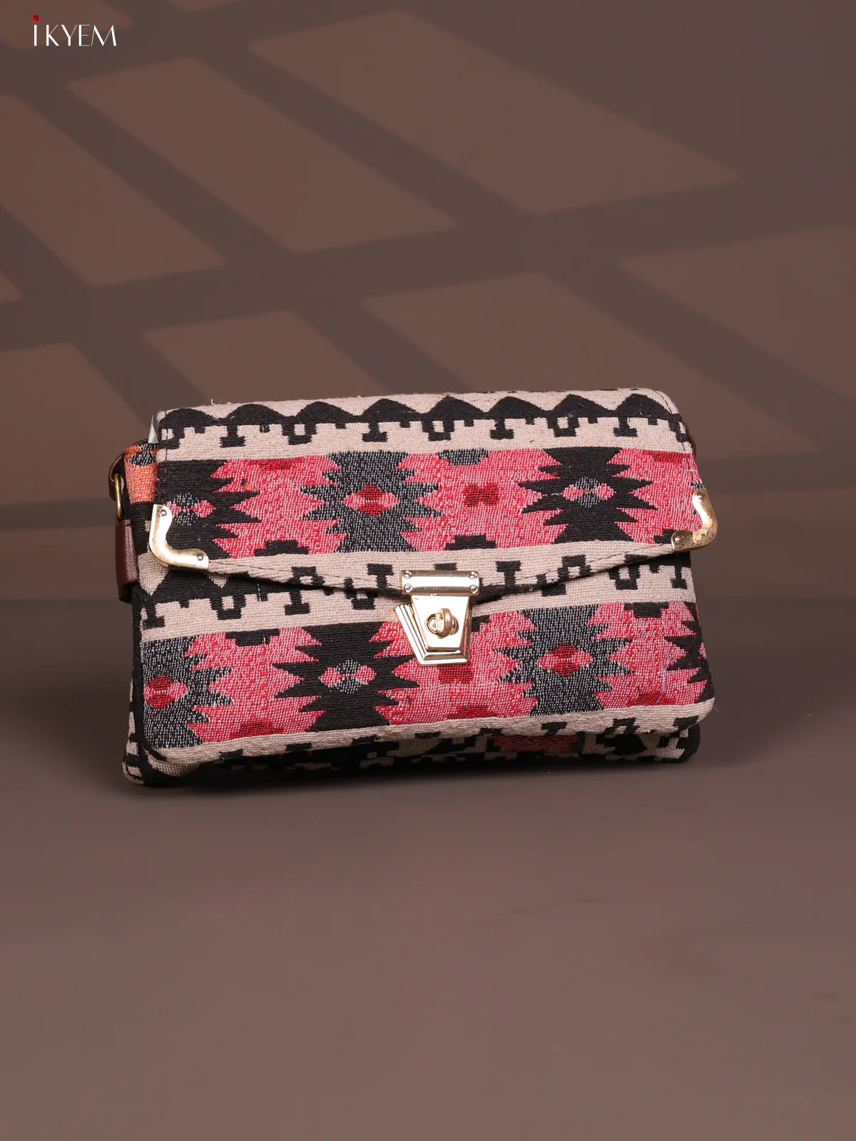 Jacquard Leather Sling Bag Gusset & Flap - Orange with Pink - KD26820 - Image 2