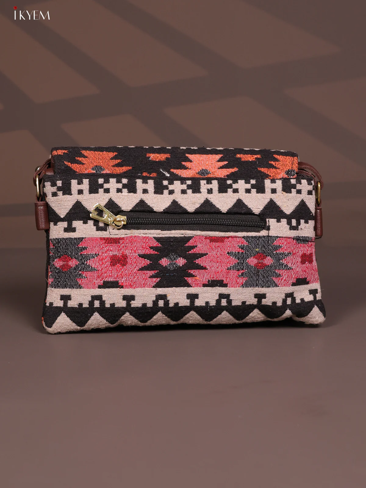 Jacquard Leather Sling Bag Gusset & Flap - Orange with Pink - KD26820 - Image 3