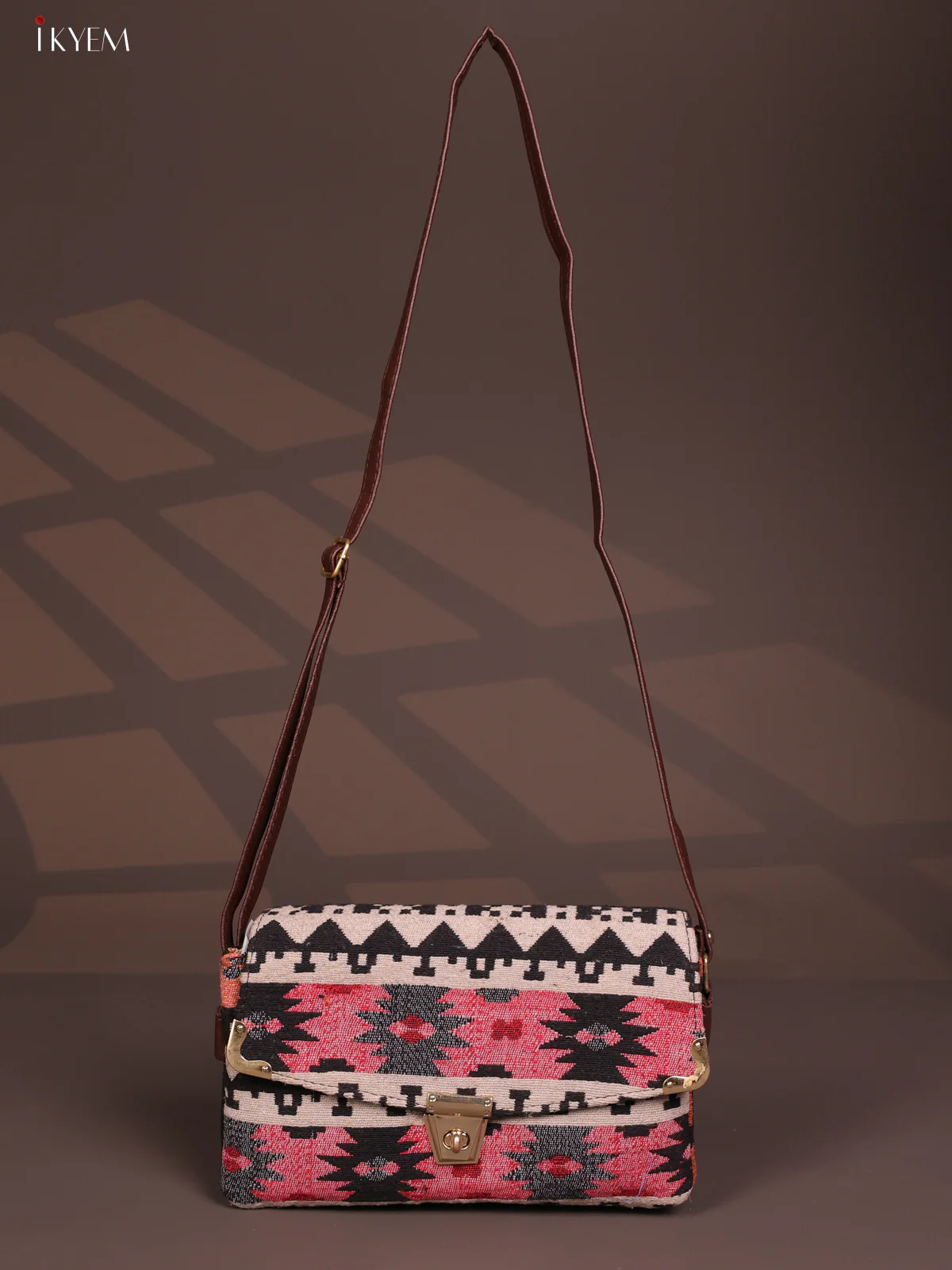 Jacquard Leather Sling Bag Gusset & Flap - Orange with Pink - KD26820 - Image 4