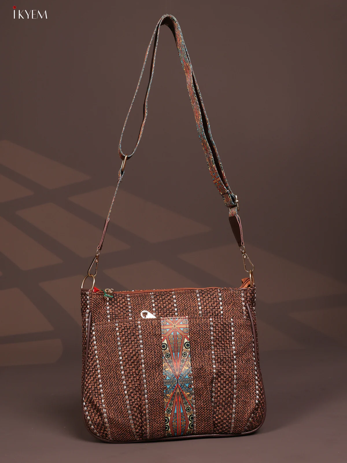 Jacquard Printed Sling Bag - Coffee Brown - KD26824 - Image 4