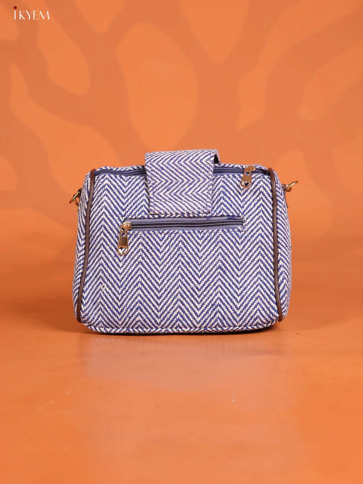Jacquard Zigzag Pattern Gusset & Flap Sling Bag - Navy Blue - KD26836 - Image 2