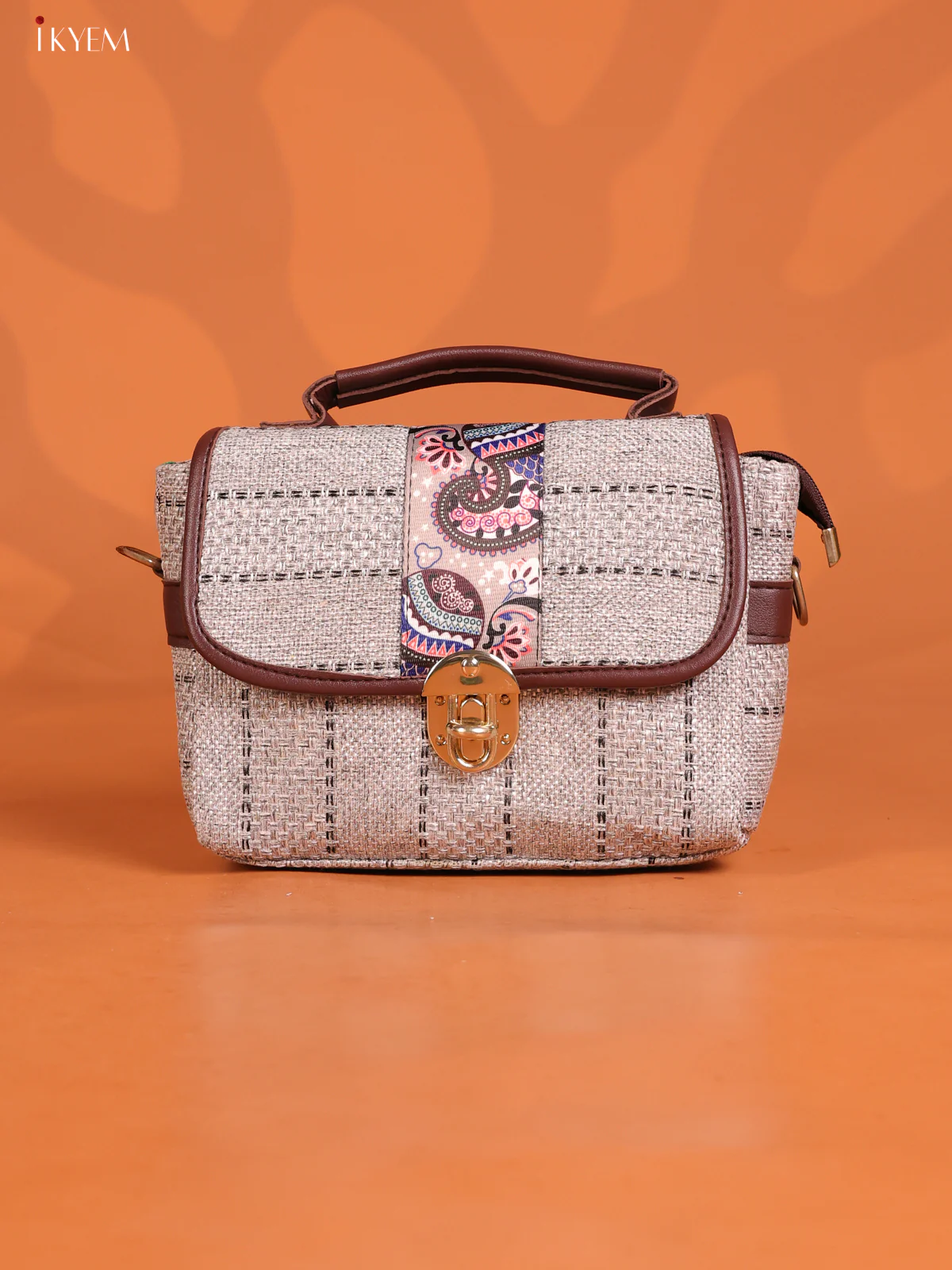 Jacquard Gusset & Flap Printed Sling bag with 2 Compartments - Grey - KD26842