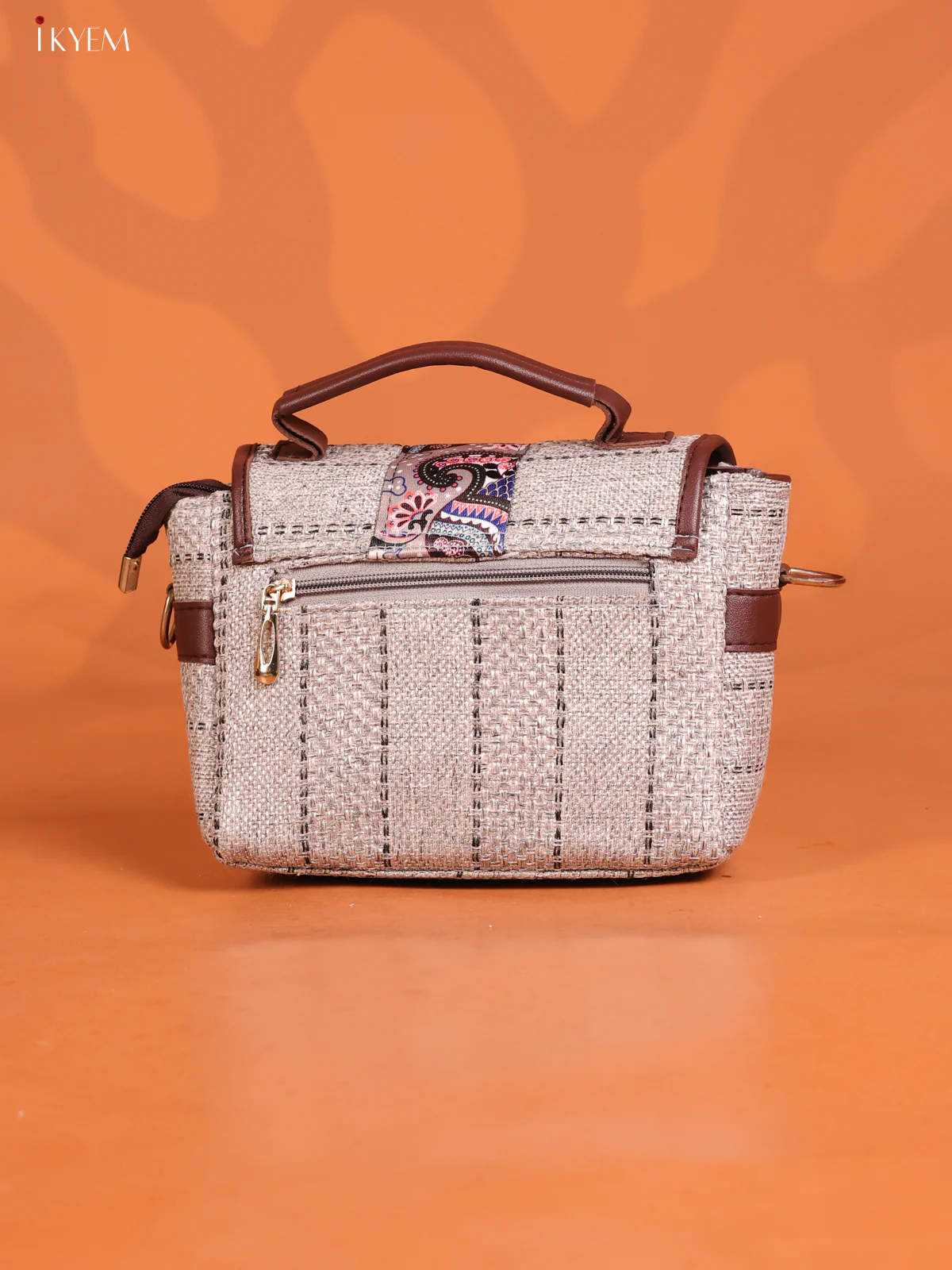 Jacquard Gusset & Flap Printed Sling bag with 2 Compartments - Grey - KD26842 - Image 2