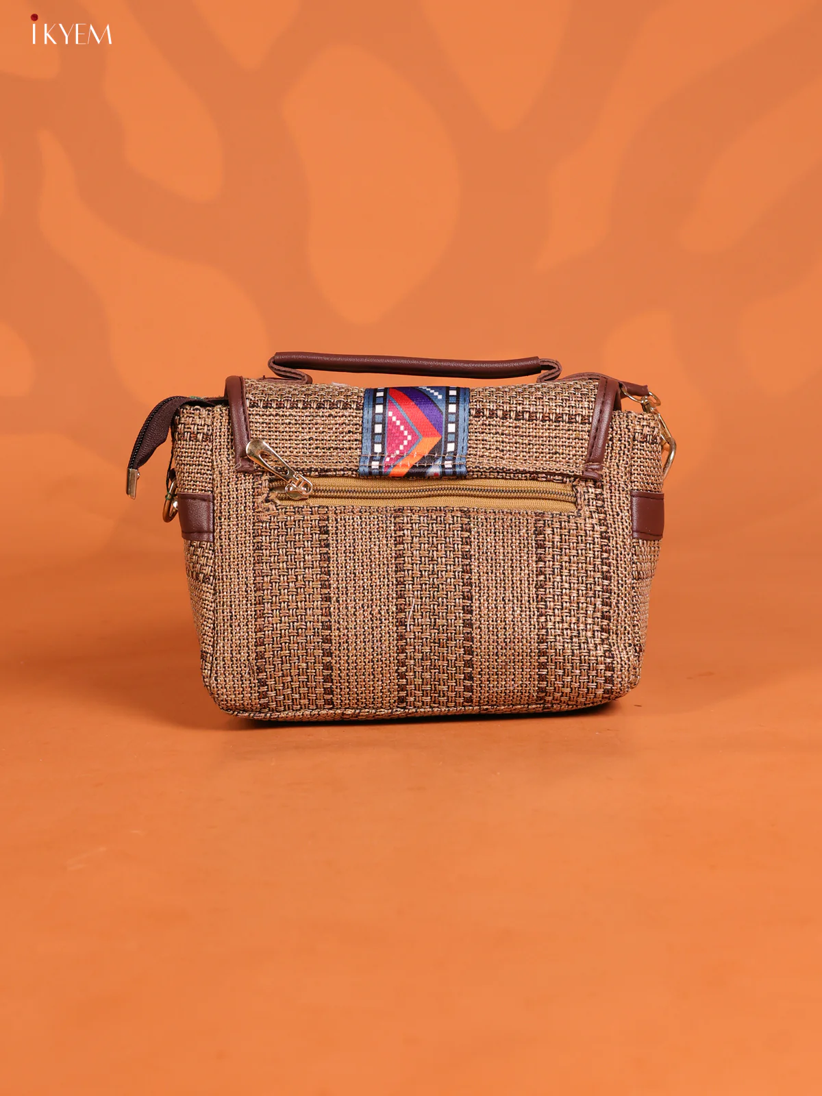 Jacquard Gusset & Flap Printed Sling bag with 2 Compartments - Coffee Brown - KD26844 - Image 2