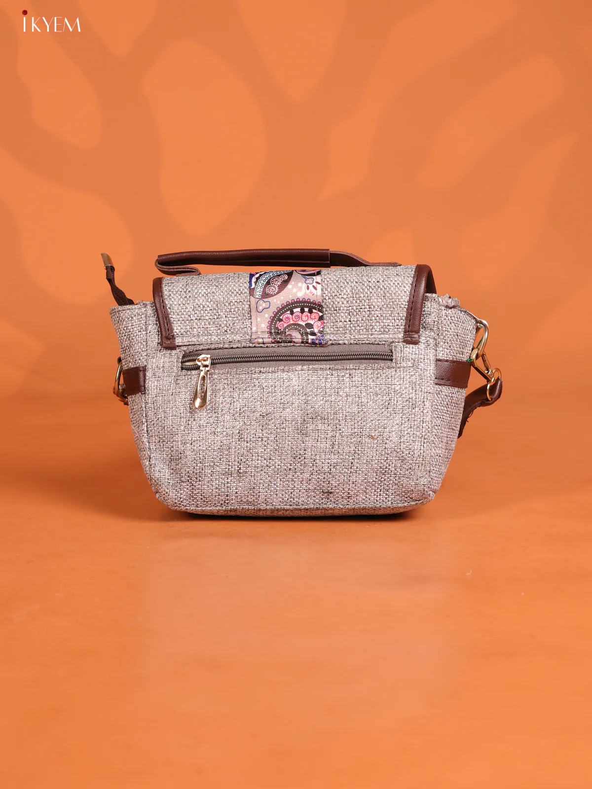Jacquard Gusset & Flap Printed Sling bag with 2 Compartments - Grey - KD26845 - Image 2