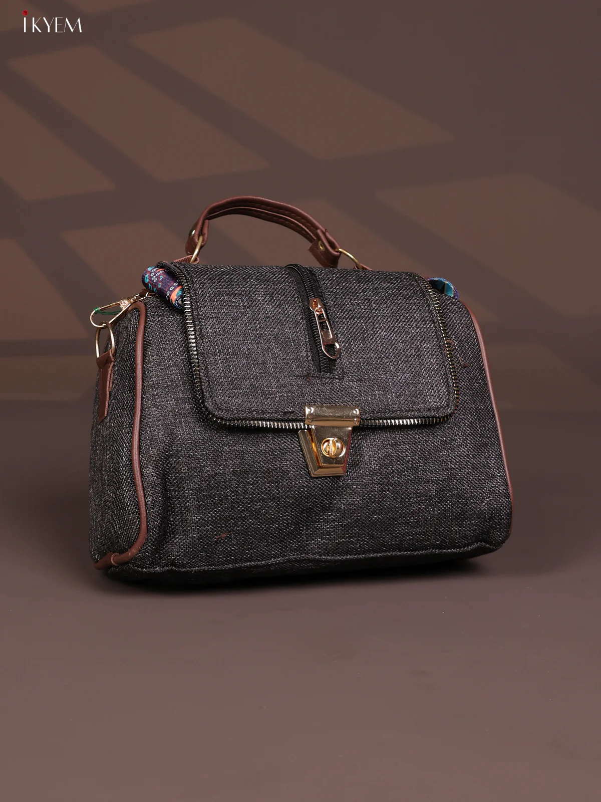 Jacquard Gusset & Flap Printed Sling bag with 4 Compartments - Black -KD26849 - Image 2