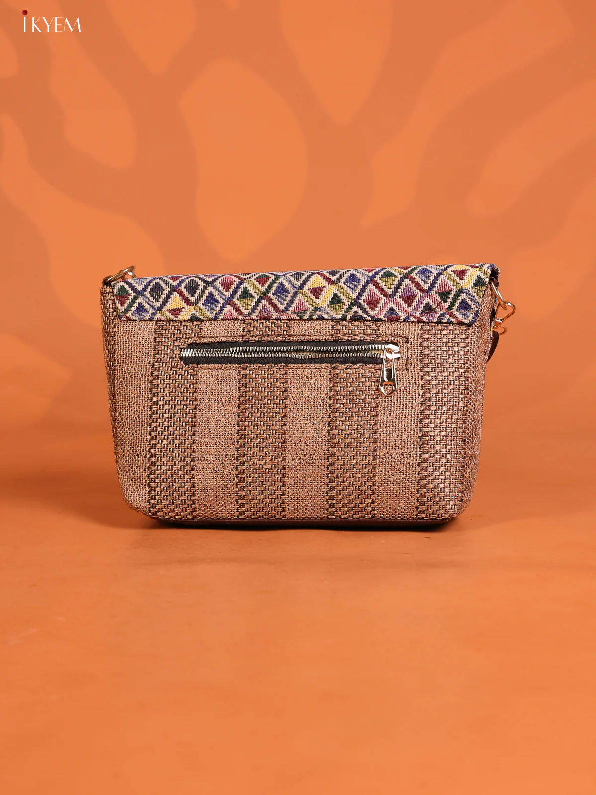 Jacquard Geometric Printed Sling Bag with 3 compartments - Brown - KD26861 - Image 2
