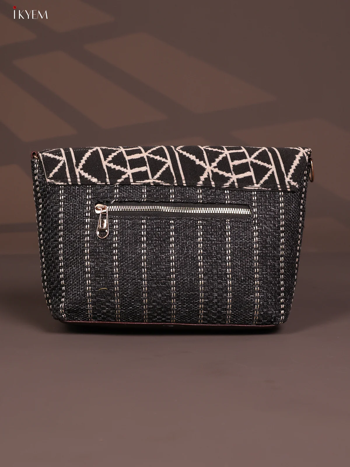 Jacquard Geometric Printed Sling Bag - Black with White - KD26865 - Image 3