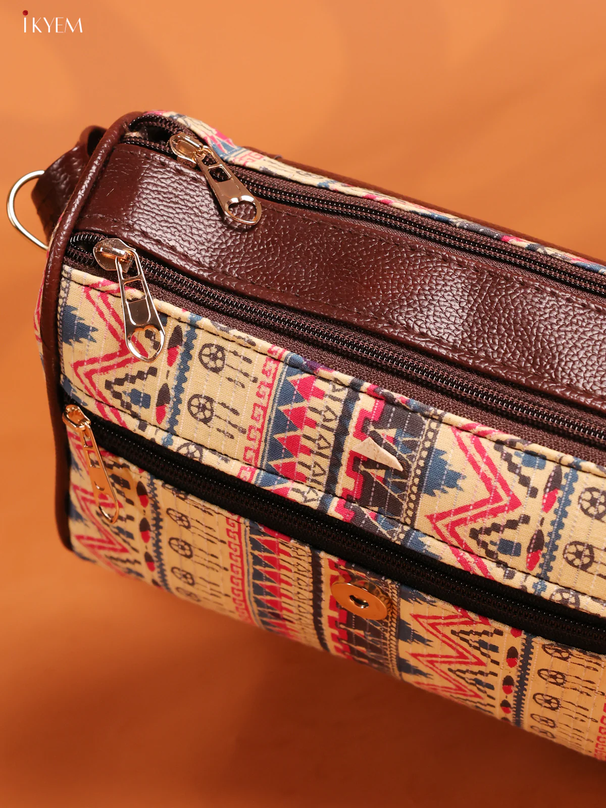Ikat Printed Leather Sling Bag with 3 Compartments - Multicolour - KD26888 - Image 3