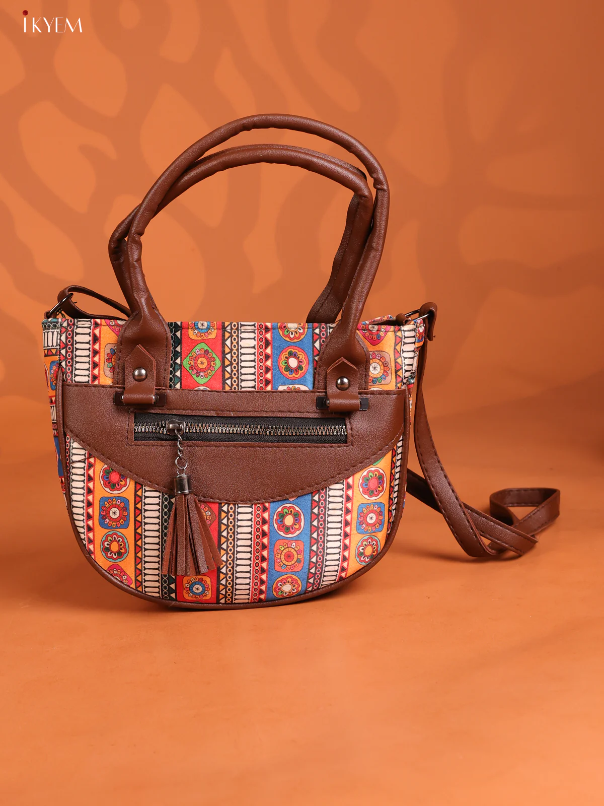 Printed Mandala Art Leather Sling Bag with 4 compartments - Multicolour - KD26901