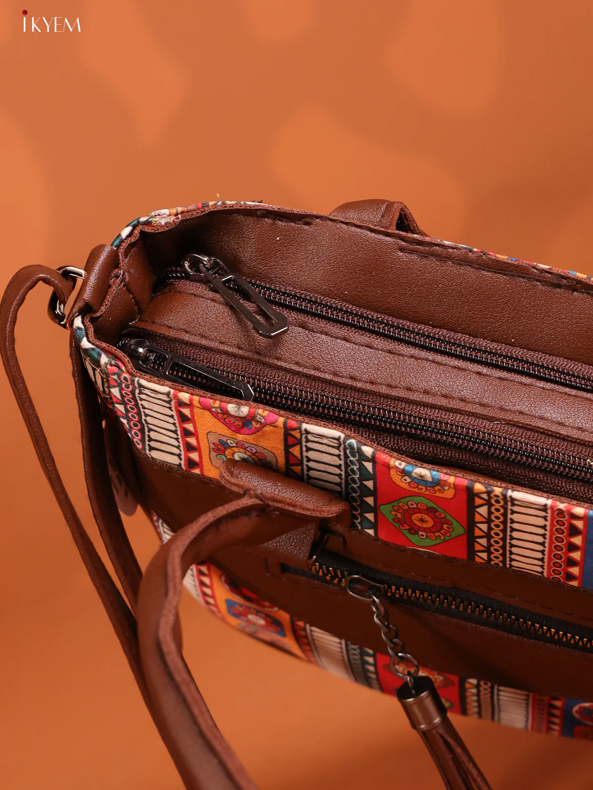 Printed Mandala Art Leather Sling Bag with 4 compartments - Multicolour - KD26901 - Image 3