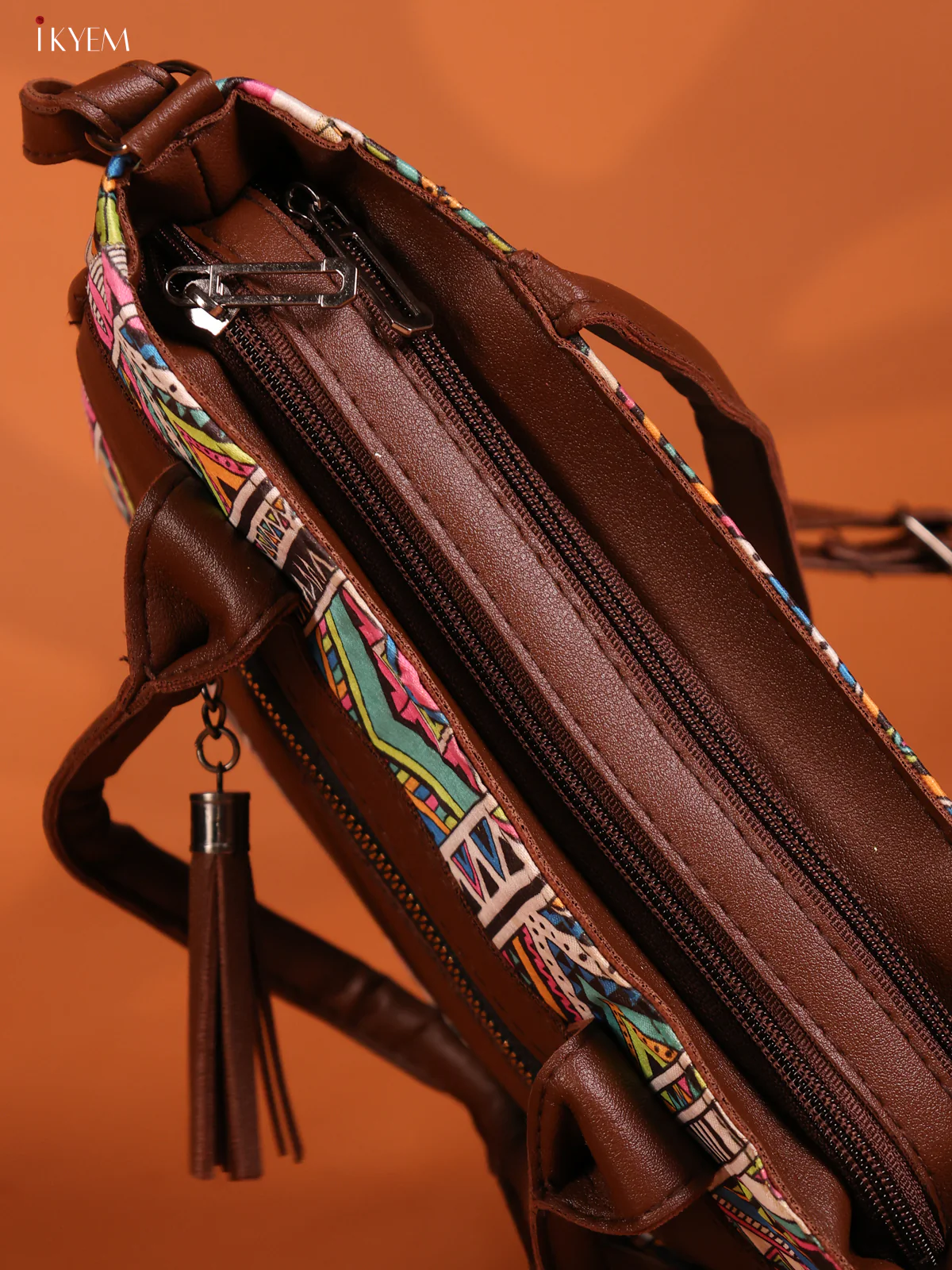 Geometric Printed Leather Sling Bag with 4 compartments - Multicolour -KD26902 - Image 3
