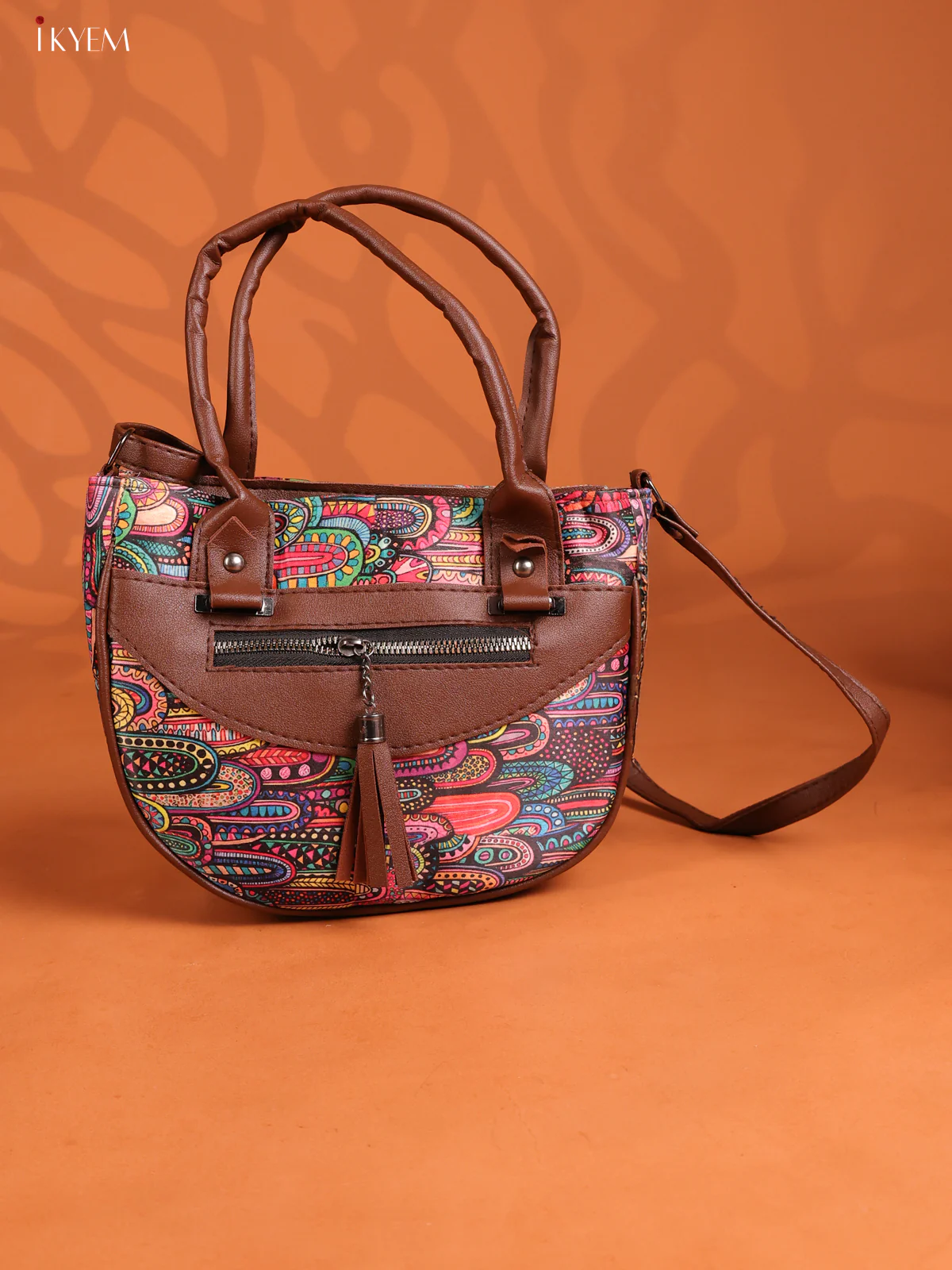 Printed Leather Sling Bag with 4 compartments - Multicolour - KD26903