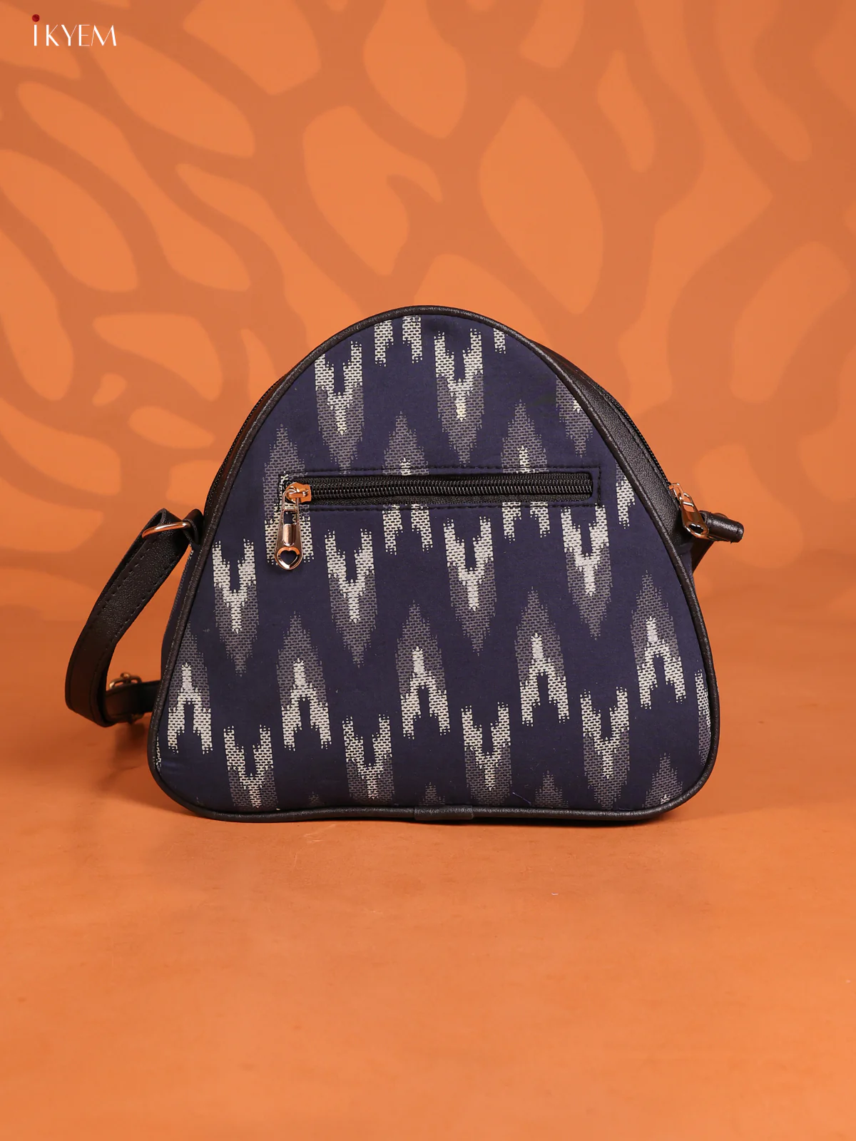 Cotton Triangle Ikat Printed Leather Sling Bag with 3 compartments - Blue - KD26911 - Image 2