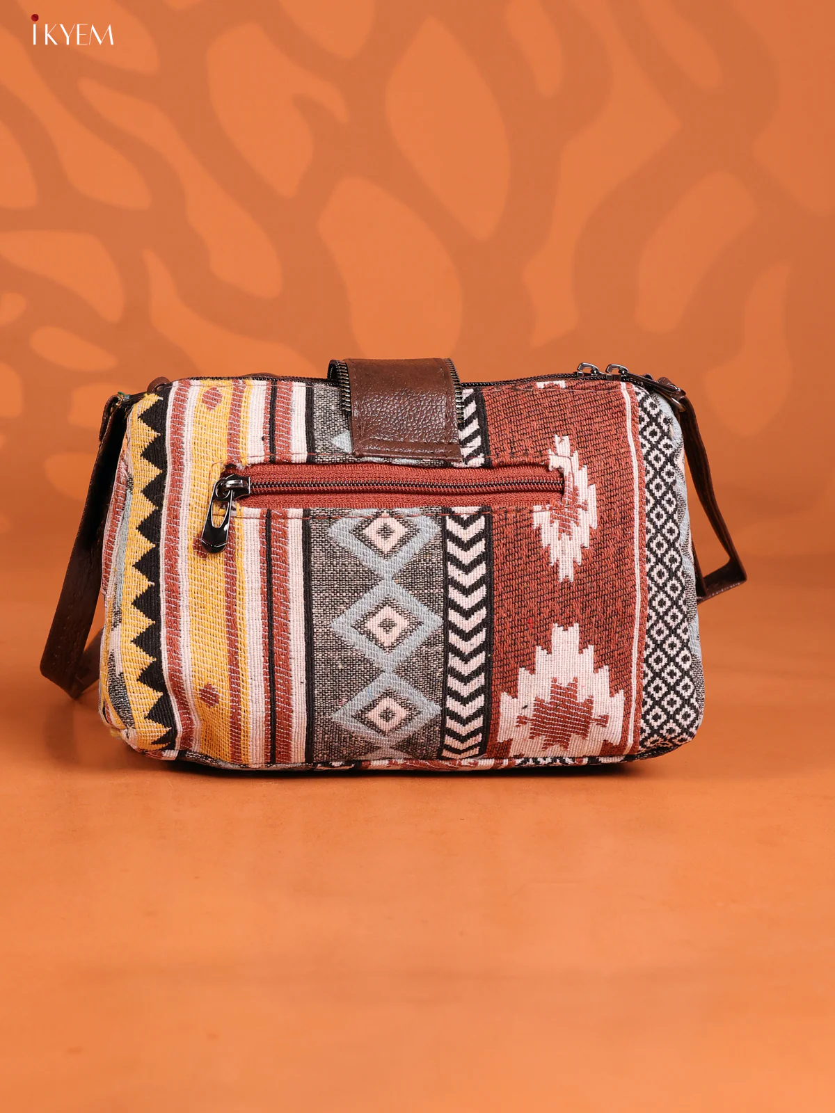 Jacquard Ikat Leather Sling Bag 3 compartments -Grey - KD26914 - Image 2