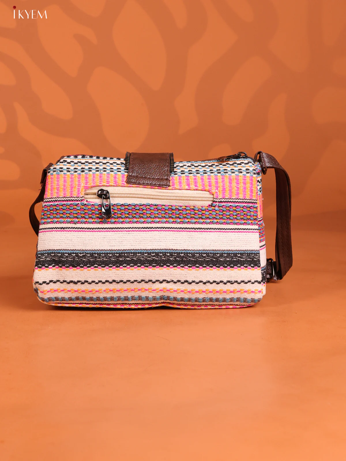 Jacquard Embroidered Leather Sling bag 3 compartments -Multicolour - KD26917 - Image 2