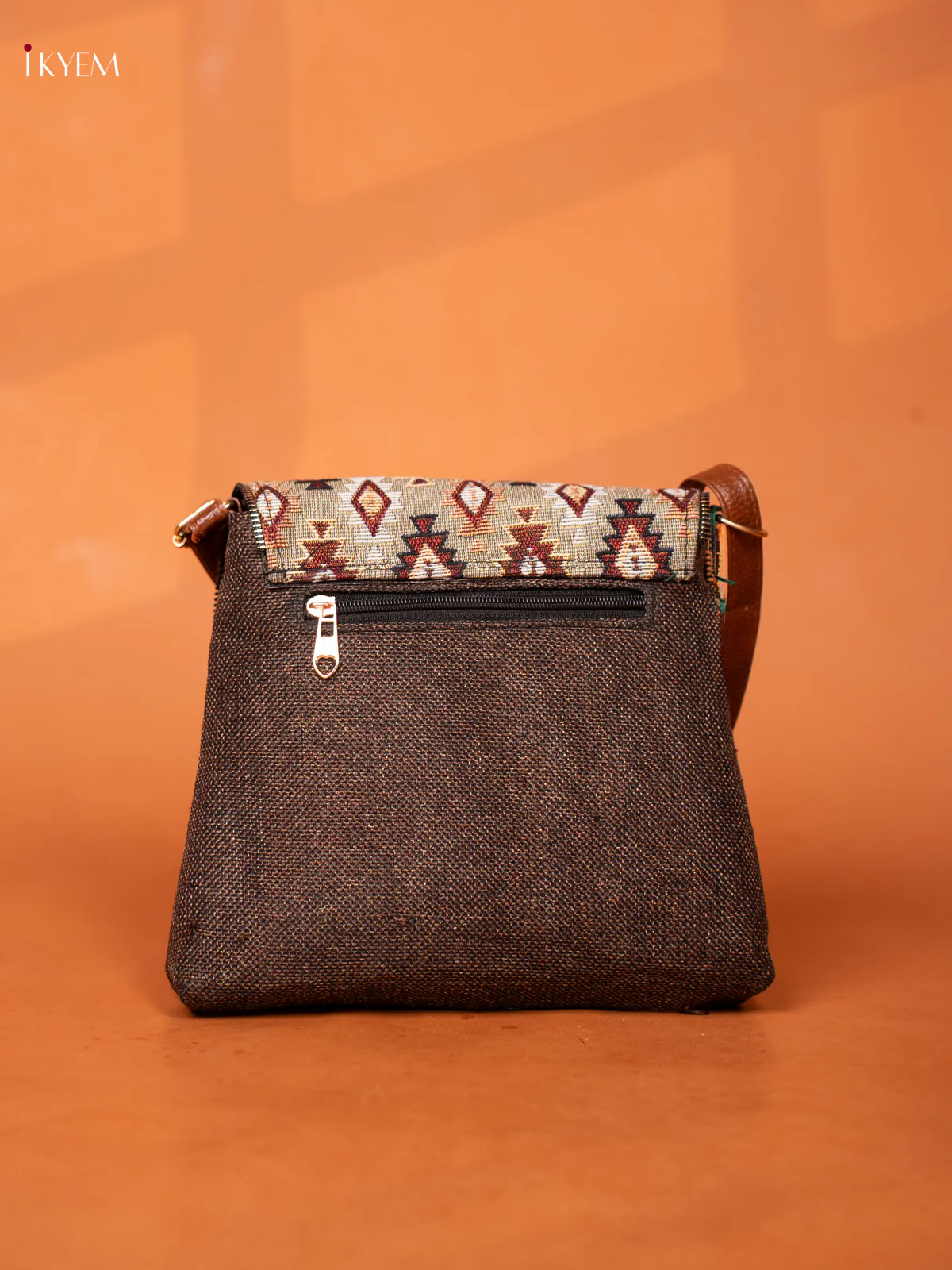 Jacquard Leather Sling Bag with Printed Flap - Brown - KD26930 - Image 4
