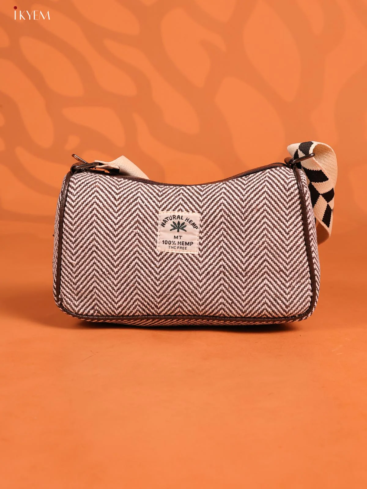 Jacquard Printed Sling Handbag with 3 Compartments - Brown - KD26936