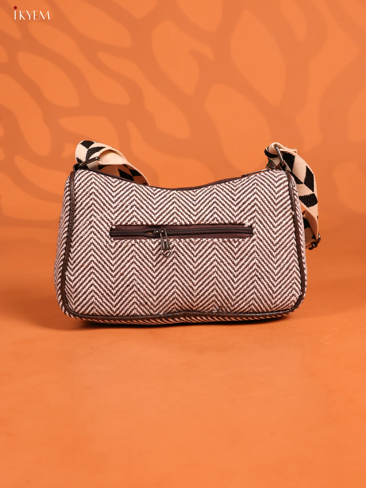 Jacquard Printed Sling Handbag with 3 Compartments - Brown - KD26936 - Image 3