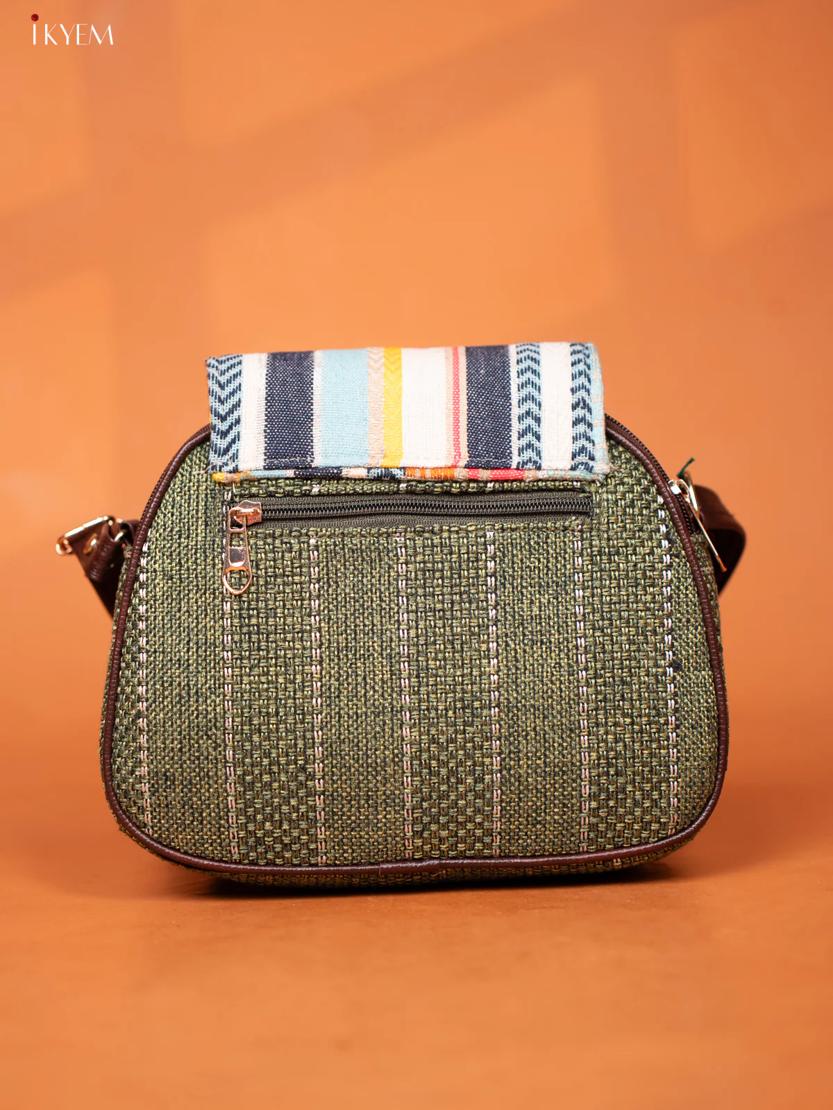 Jacquard Woven Flap Leather Sling Bag - Green -KD26948 - Image 4