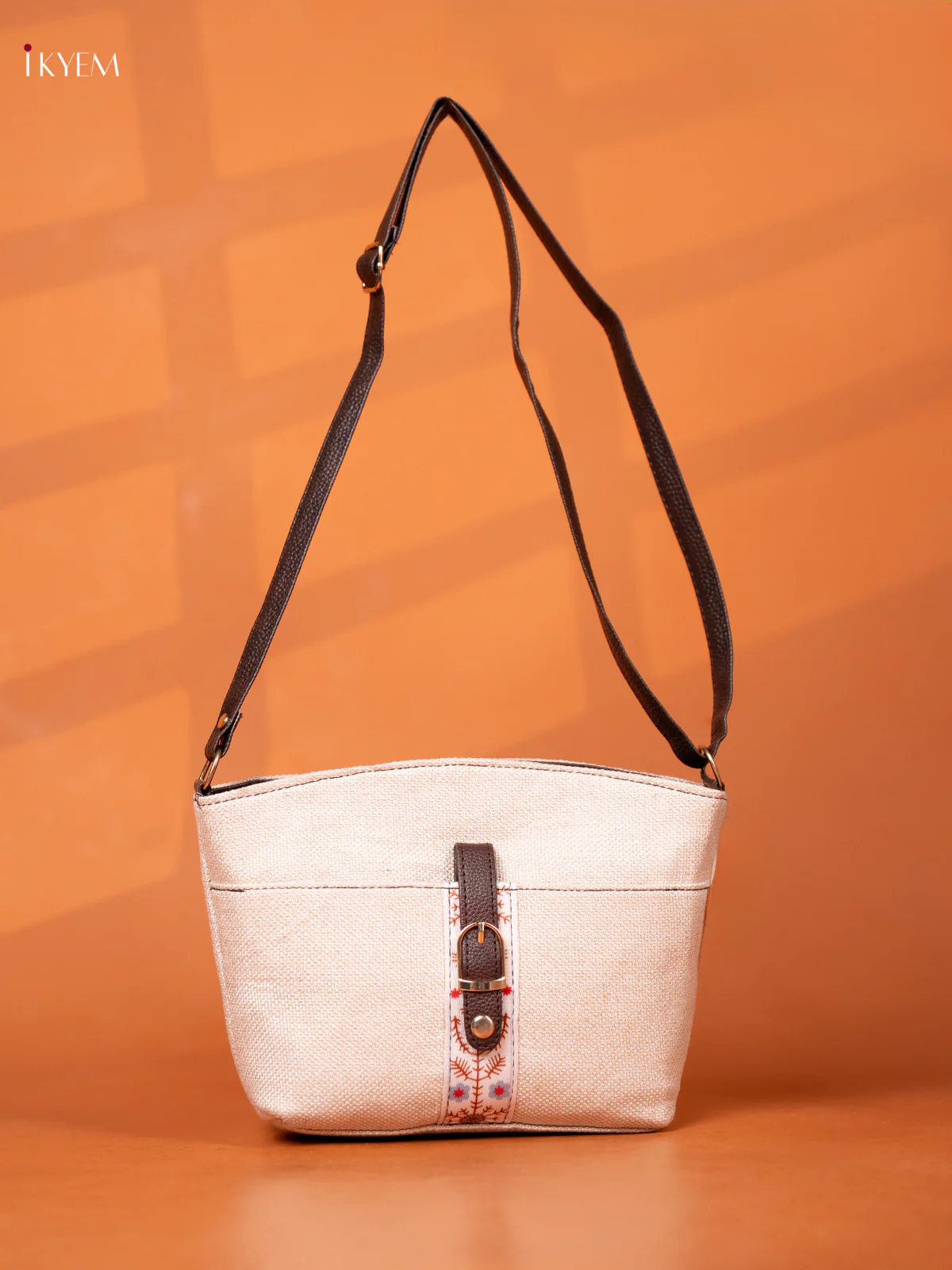 Semi Jute Leather Sling Bag - cream - KD26954 - Image 5