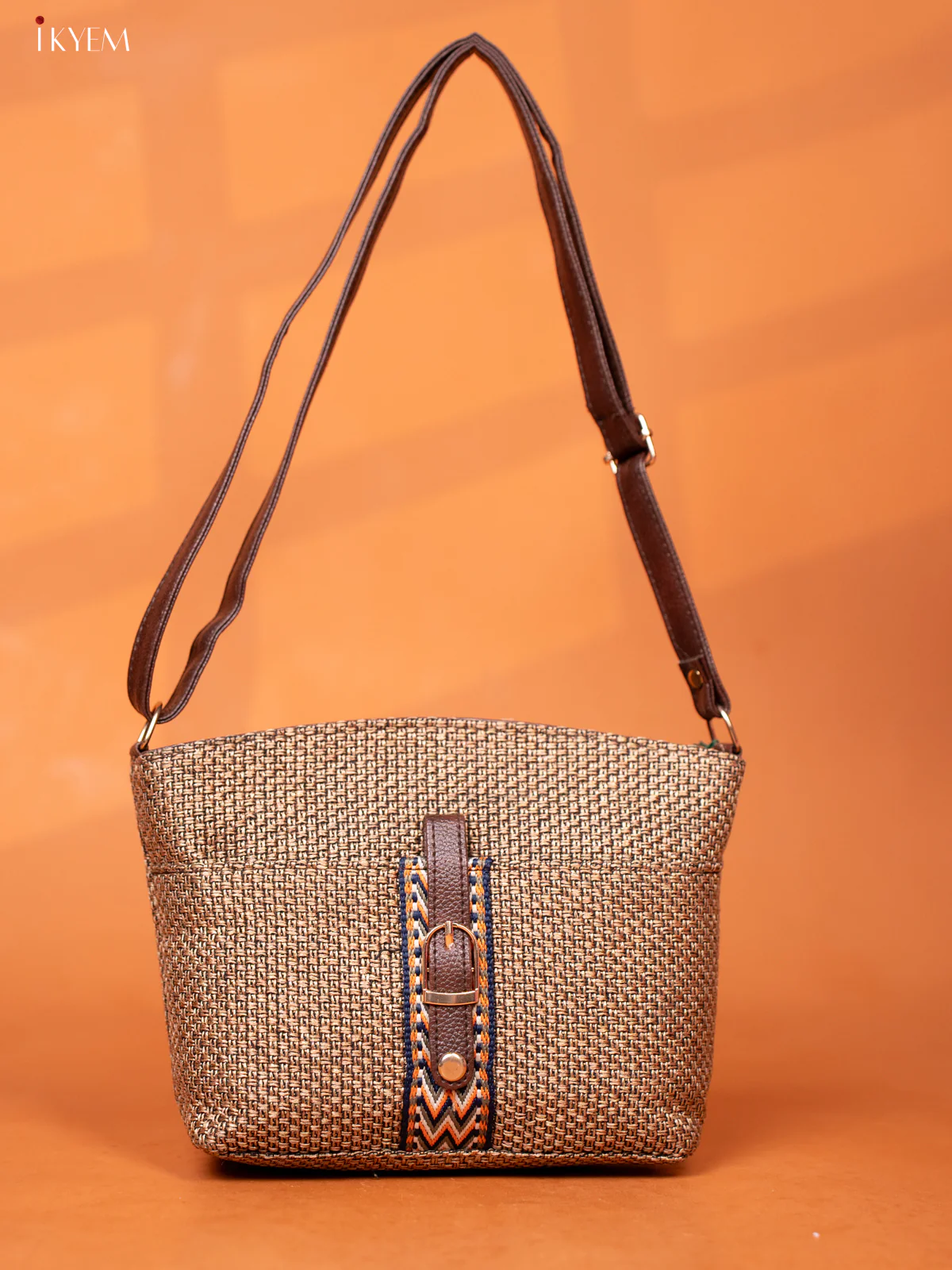 Semi Jute Leather Sling Bag - olive green - KD26955 - Image 3