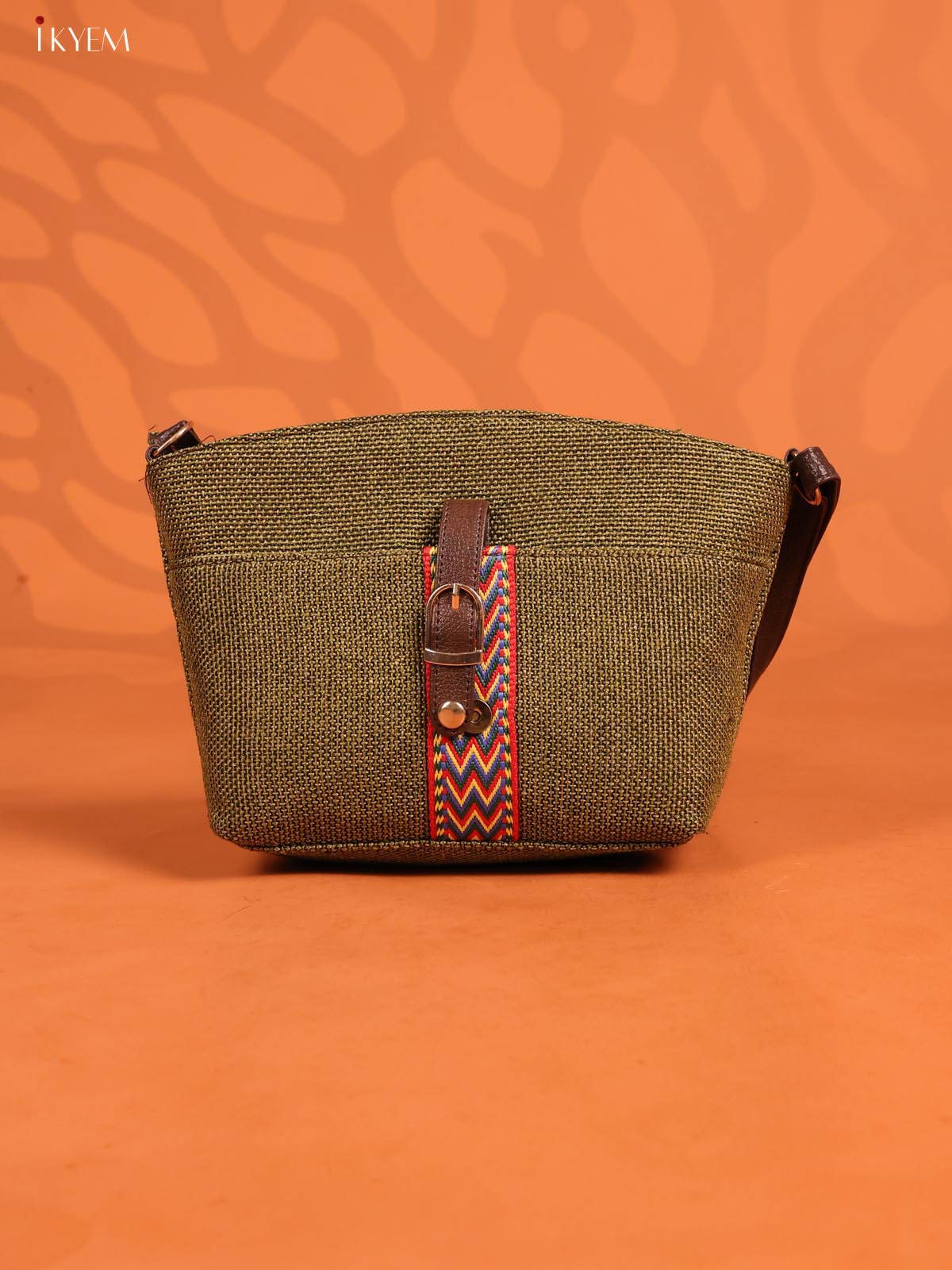Semi Jute Leather Sling Bag - Green - KD26956
