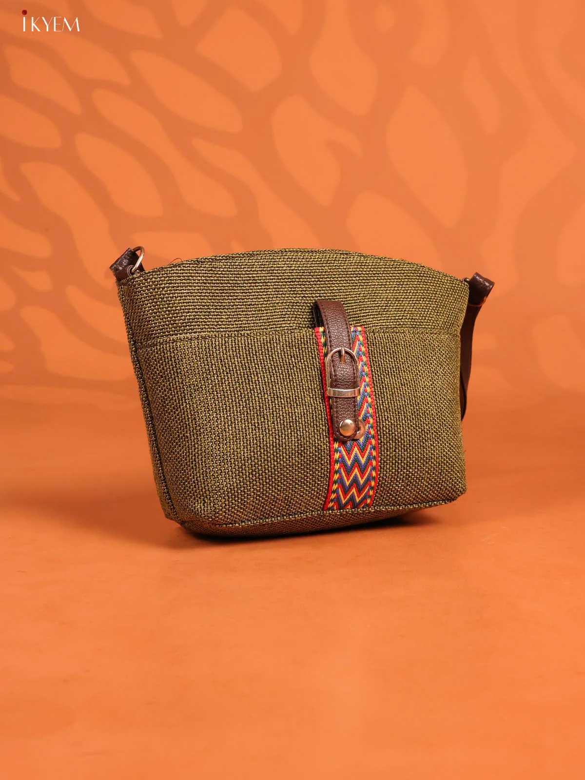 Semi Jute Leather Sling Bag - Green - KD26956 - Image 2