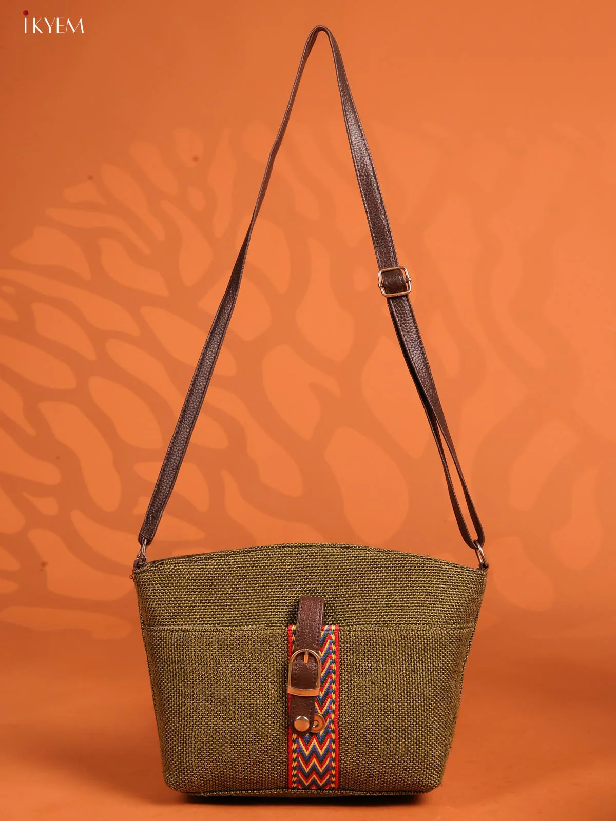 Semi Jute Leather Sling Bag - Green - KD26956 - Image 4