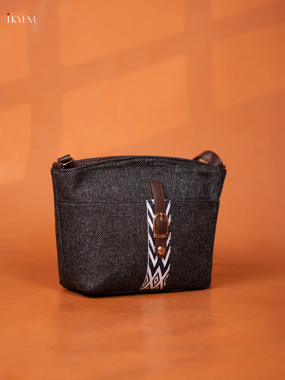 Semi Jute Leather Sling Bag - Grey - KD26957 - Image 2