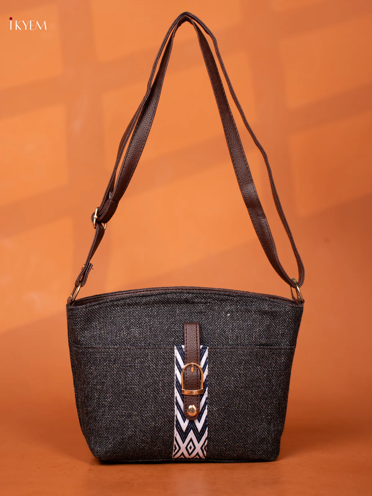 Semi Jute Leather Sling Bag - Grey - KD26957 - Image 4