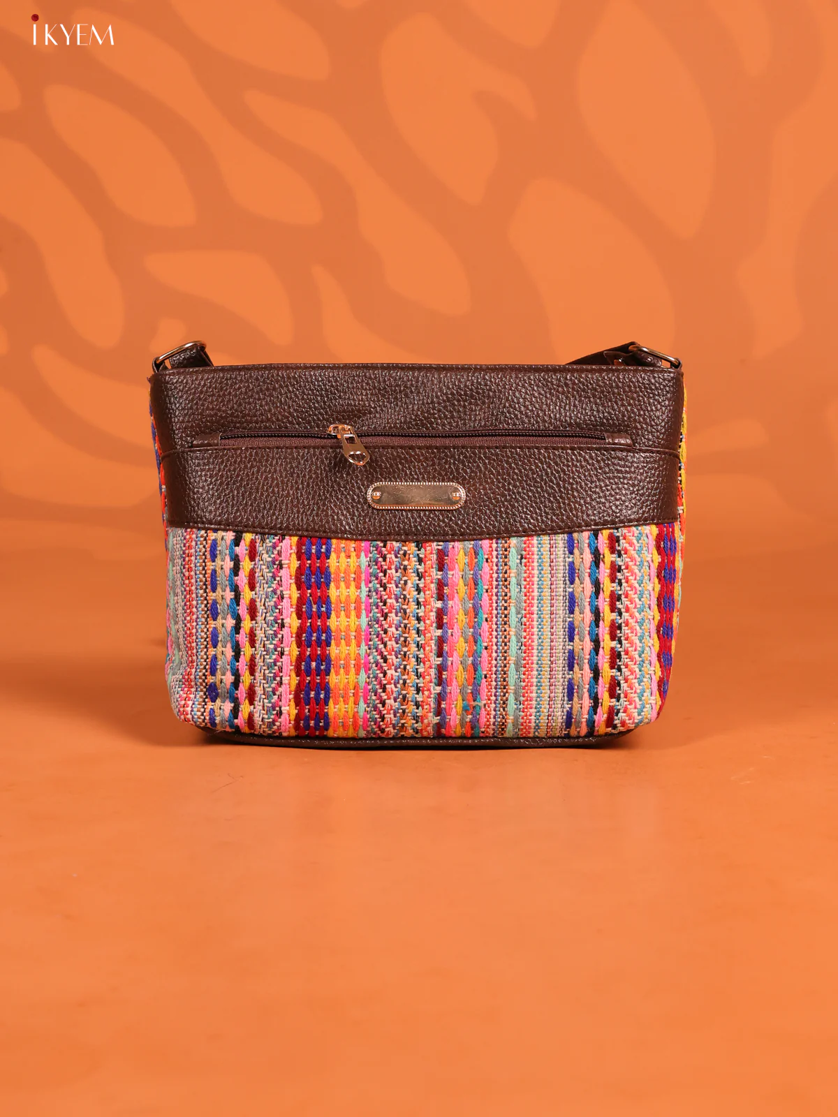 Jacquard Leather Design Sling Bag with 4 Compartments -Multicolour - KD26962