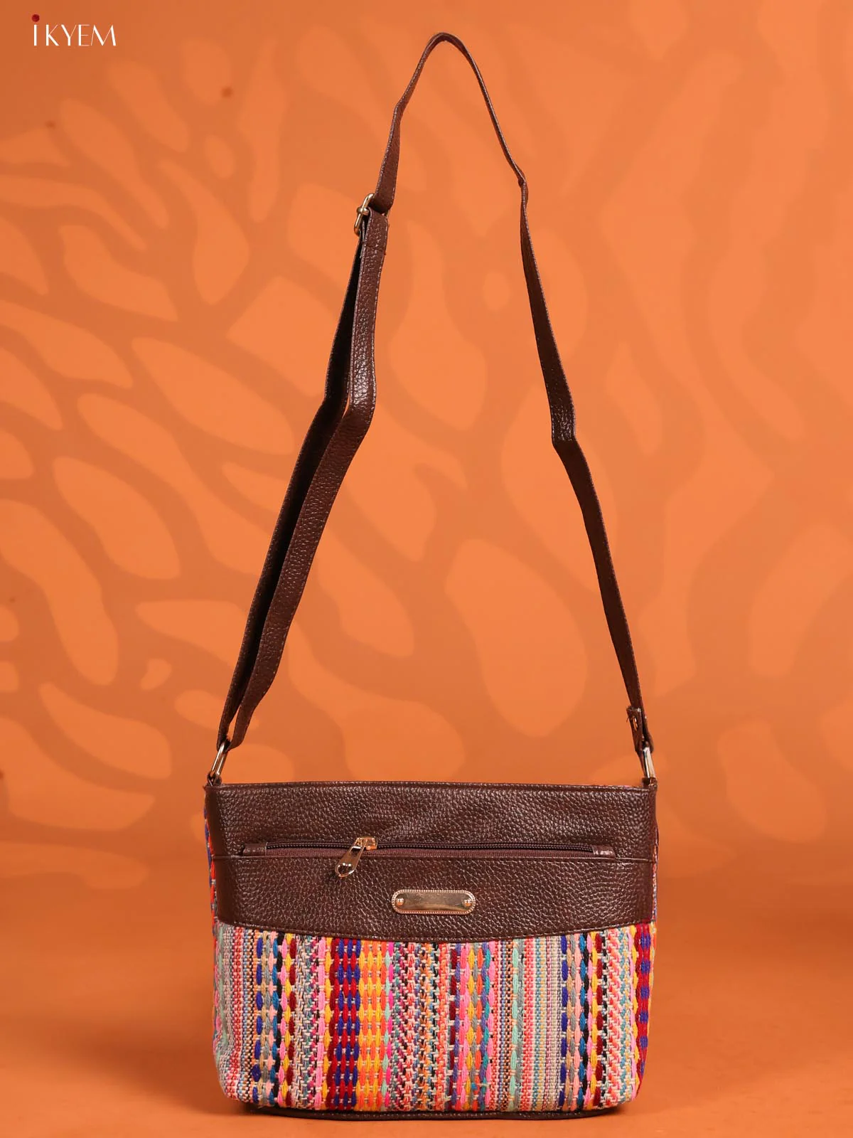Jacquard Leather Design Sling Bag with 4 Compartments -Multicolour - KD26962 - Image 4