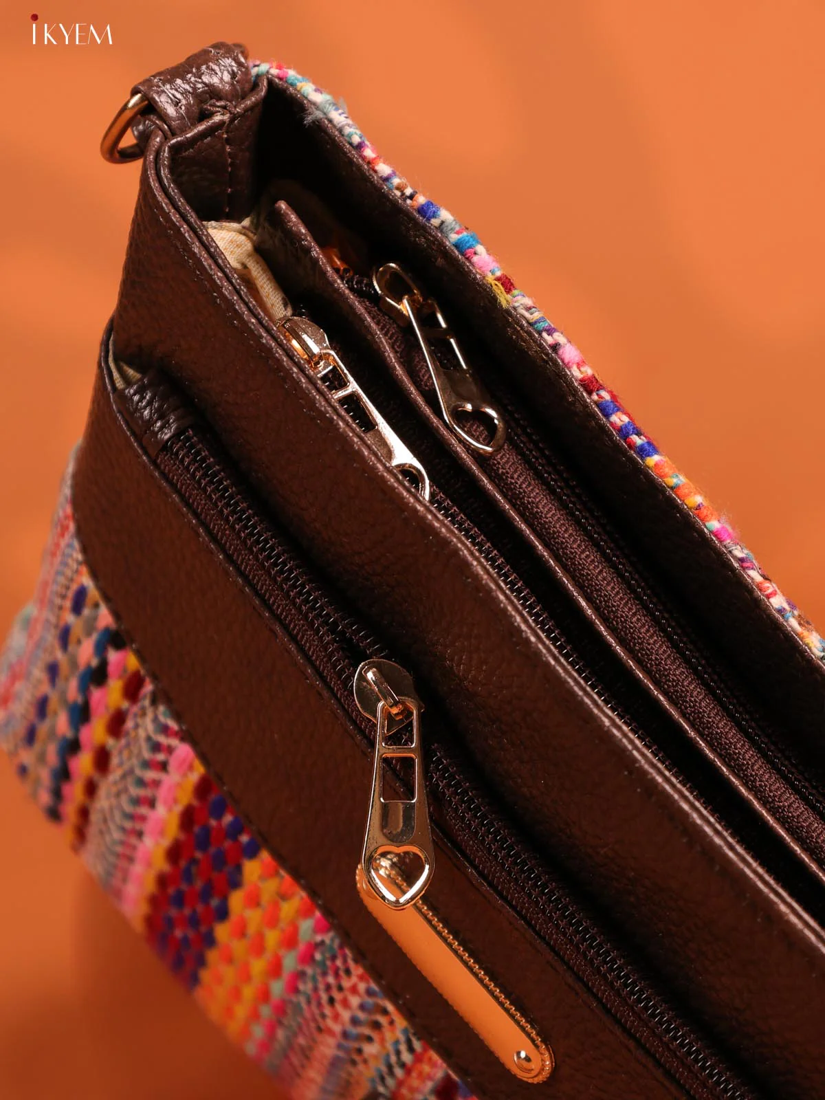 Jacquard Leather Design Sling Bag with 4 Compartments -Multicolour - KD26962 - Image 5