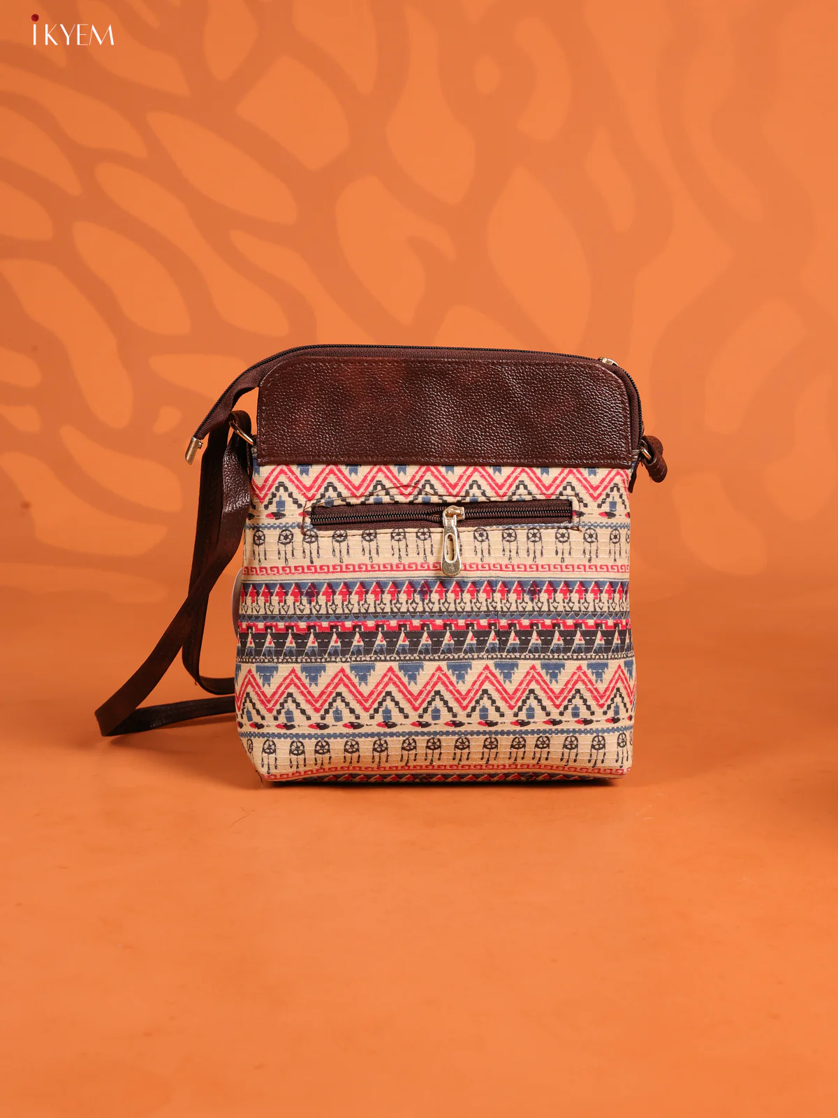 Geometric Leather Sling Bag with 4 Compartments - Light Beige - KD26965 - Image 3