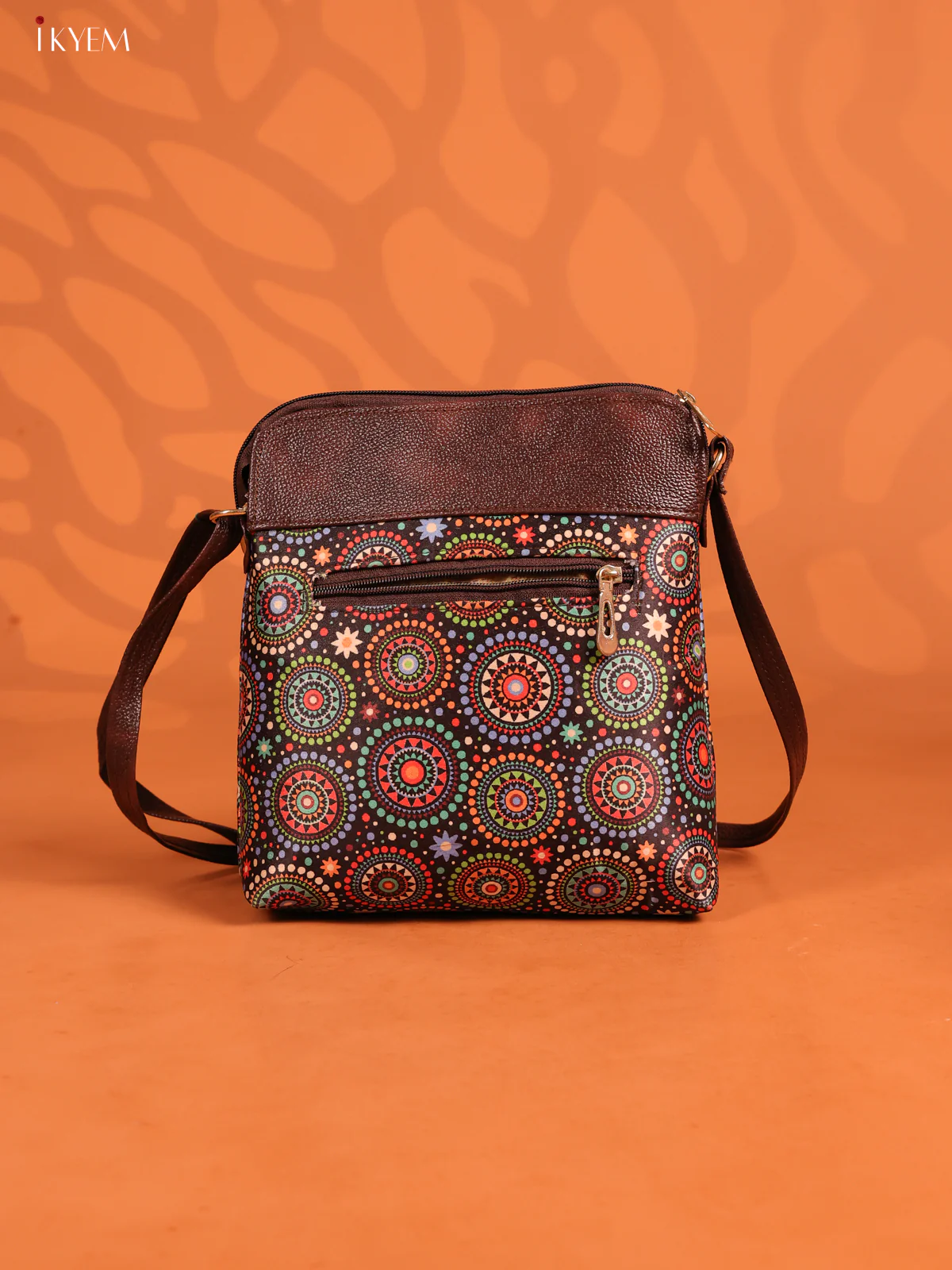 Mandala Leather Sling Bag with 4 Compartments - Multicolour - KD26966 - Image 3