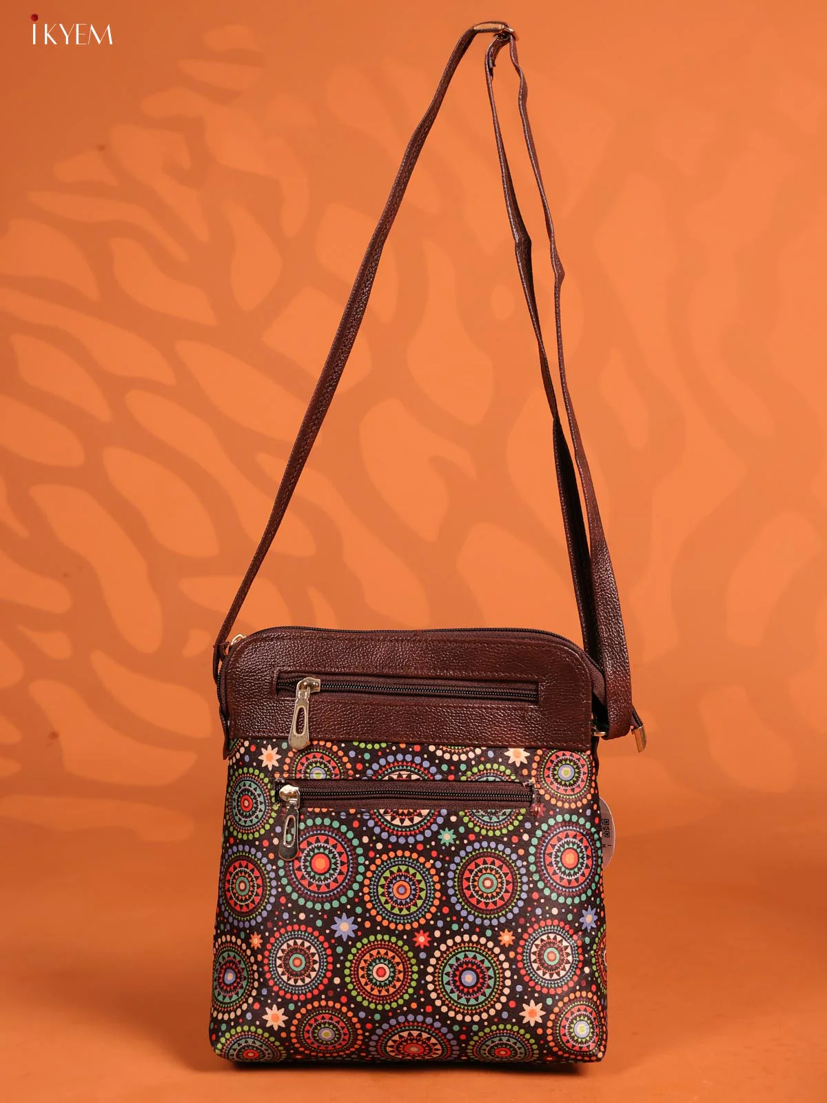 Mandala Leather Sling Bag with 4 Compartments - Multicolour - KD26966 - Image 4