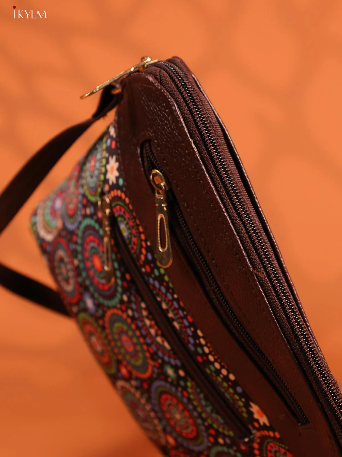 Mandala Leather Sling Bag with 4 Compartments - Multicolour - KD26966 - Image 5