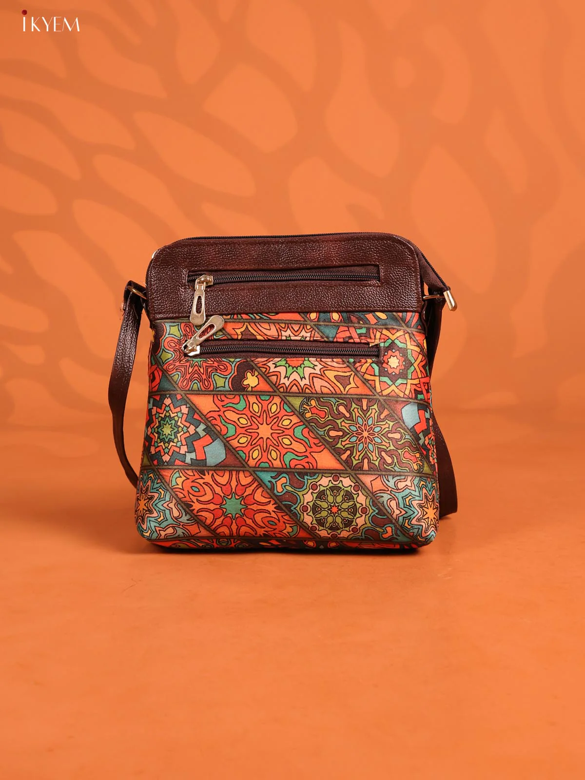 Geometric Leather Sling Bag with 4 Compartments- Multicolour - KD26968