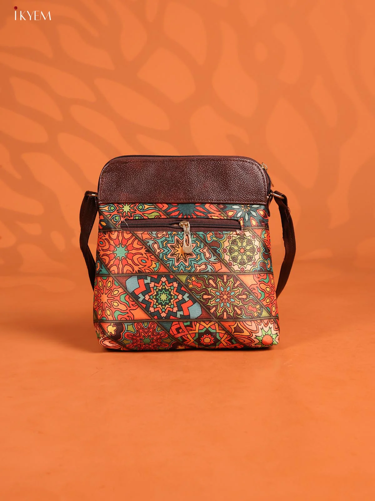 Geometric Leather Sling Bag with 4 Compartments- Multicolour - KD26968 - Image 3