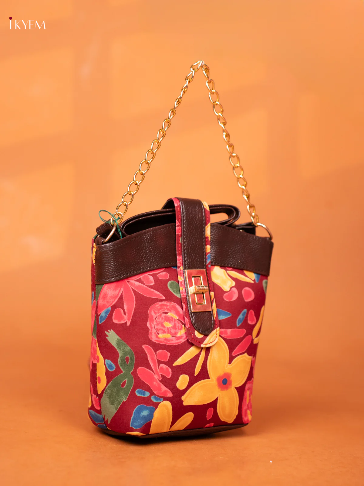 Printed Floral Cotton Leather Sling -Maroon - KD26978 - Image 2