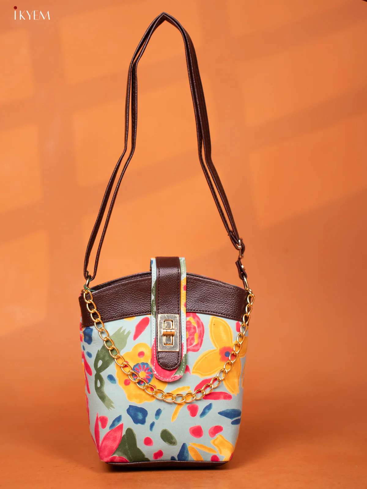 Printed Floral Cotton Leather Sling -Ice Blue - KD26979 - Image 3