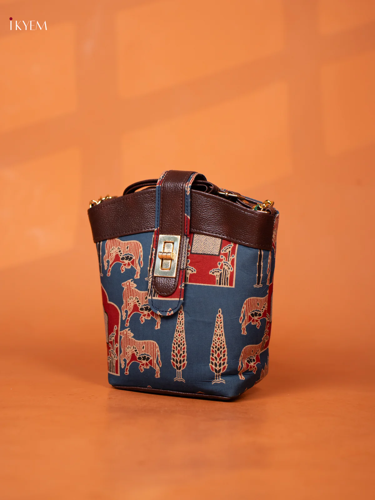 Printed Cotton Leather Sling Bag - Blue - KD26980 - Image 3