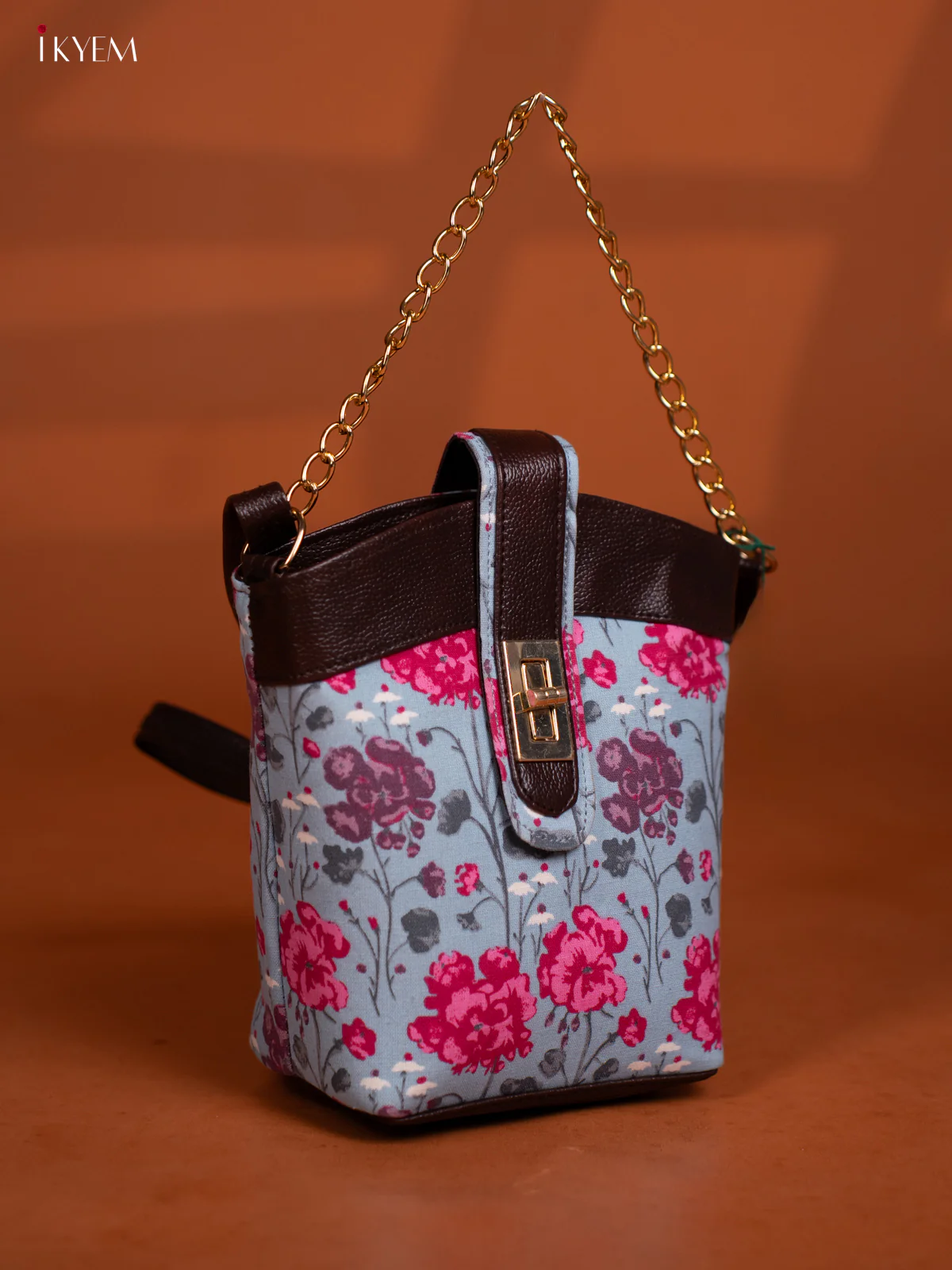 Printed Floral Cotton Leather Sling -Sky Blue - KD26981 - Image 2