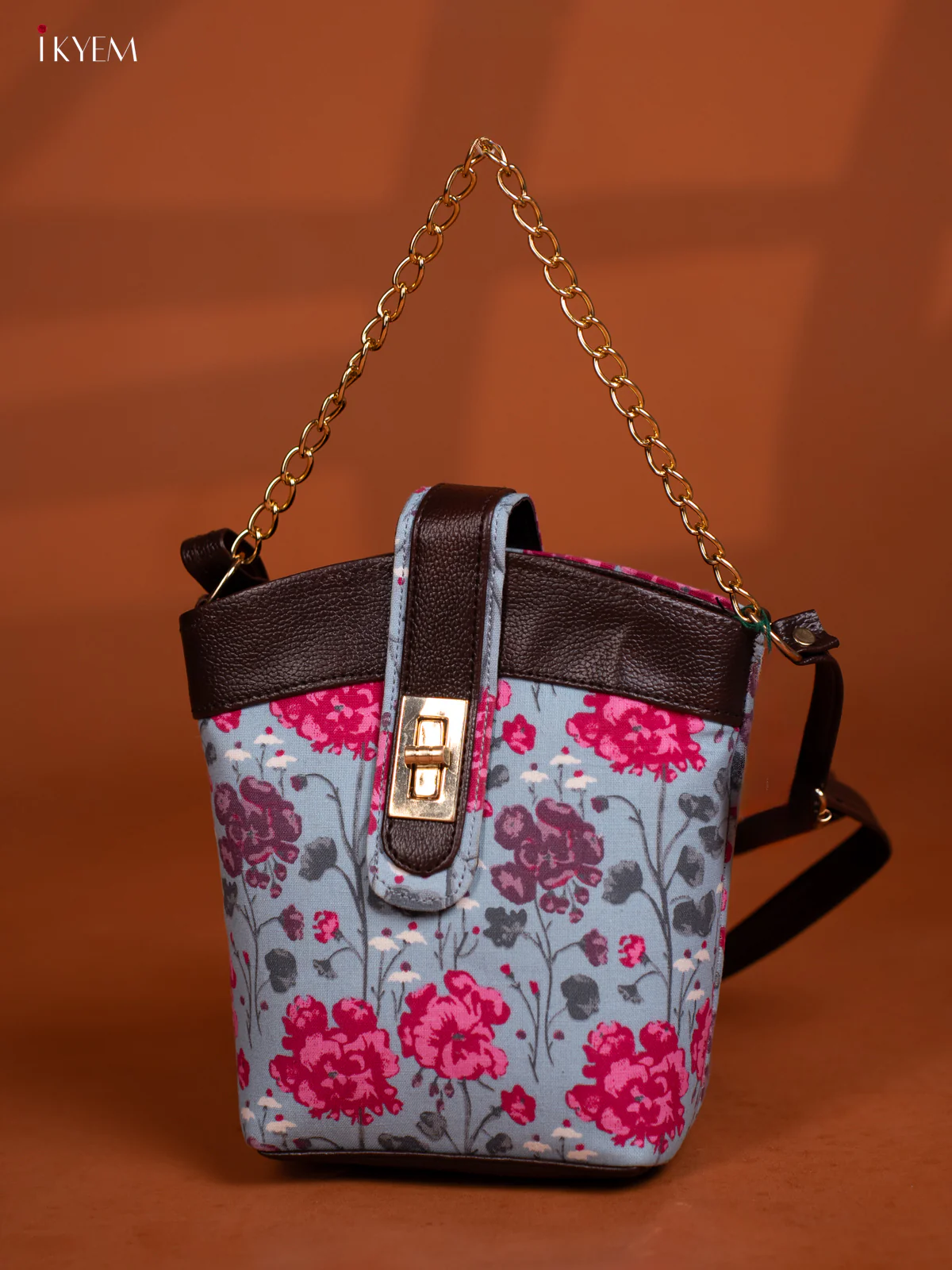Printed Floral Cotton Leather Sling -Sky Blue - KD26981 - Image 3