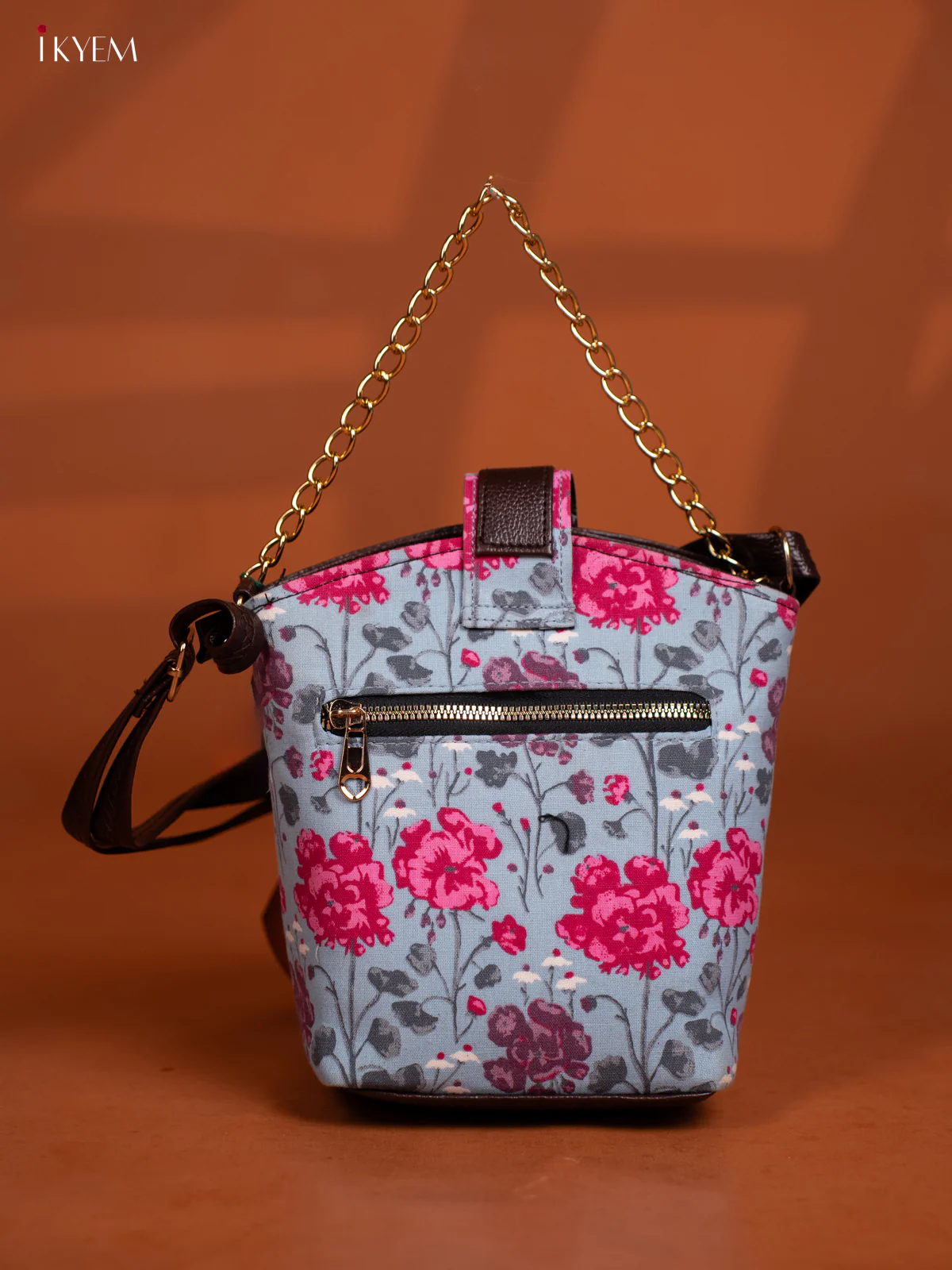 Printed Floral Cotton Leather Sling -Sky Blue - KD26981 - Image 4