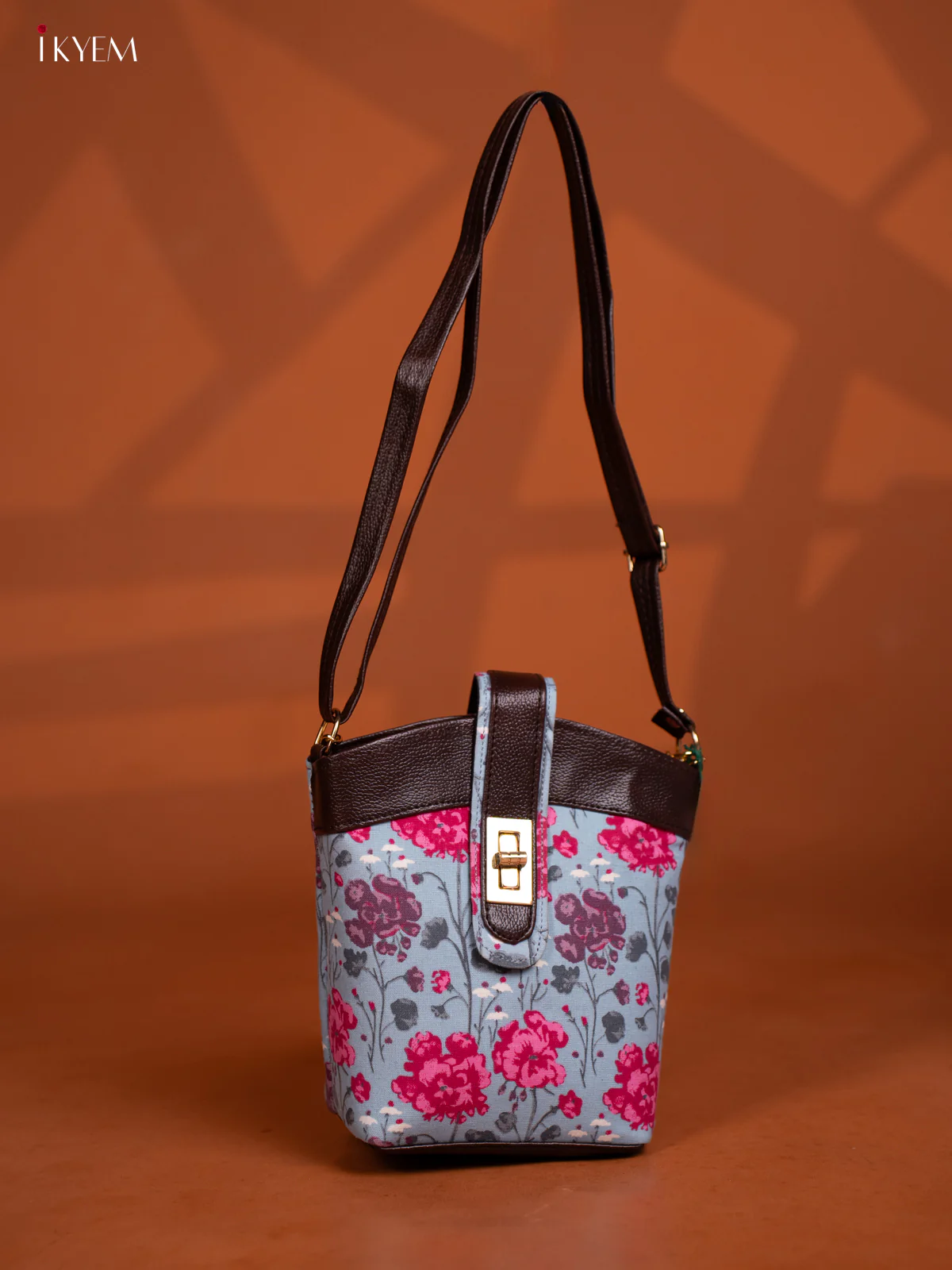Printed Floral Cotton Leather Sling -Sky Blue - KD26981 - Image 5