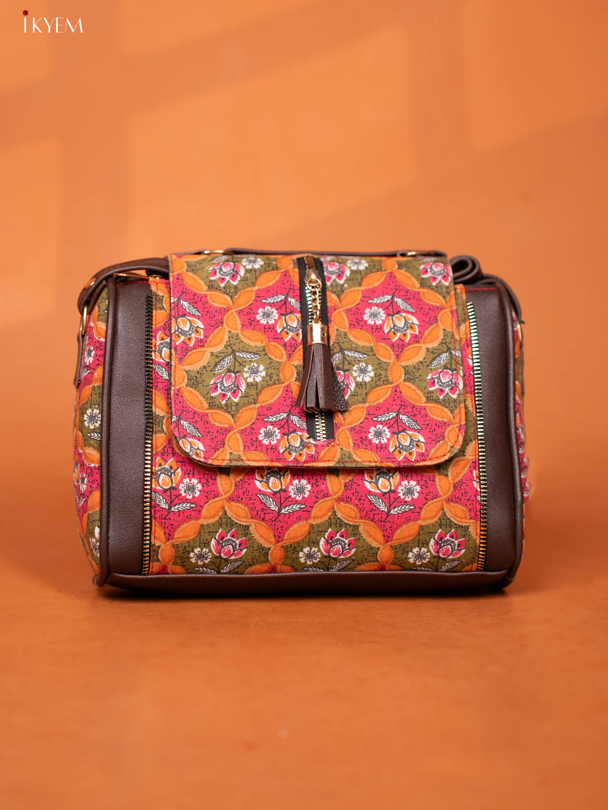 Printed Floral Design Leather Sling Bag -Multicolour