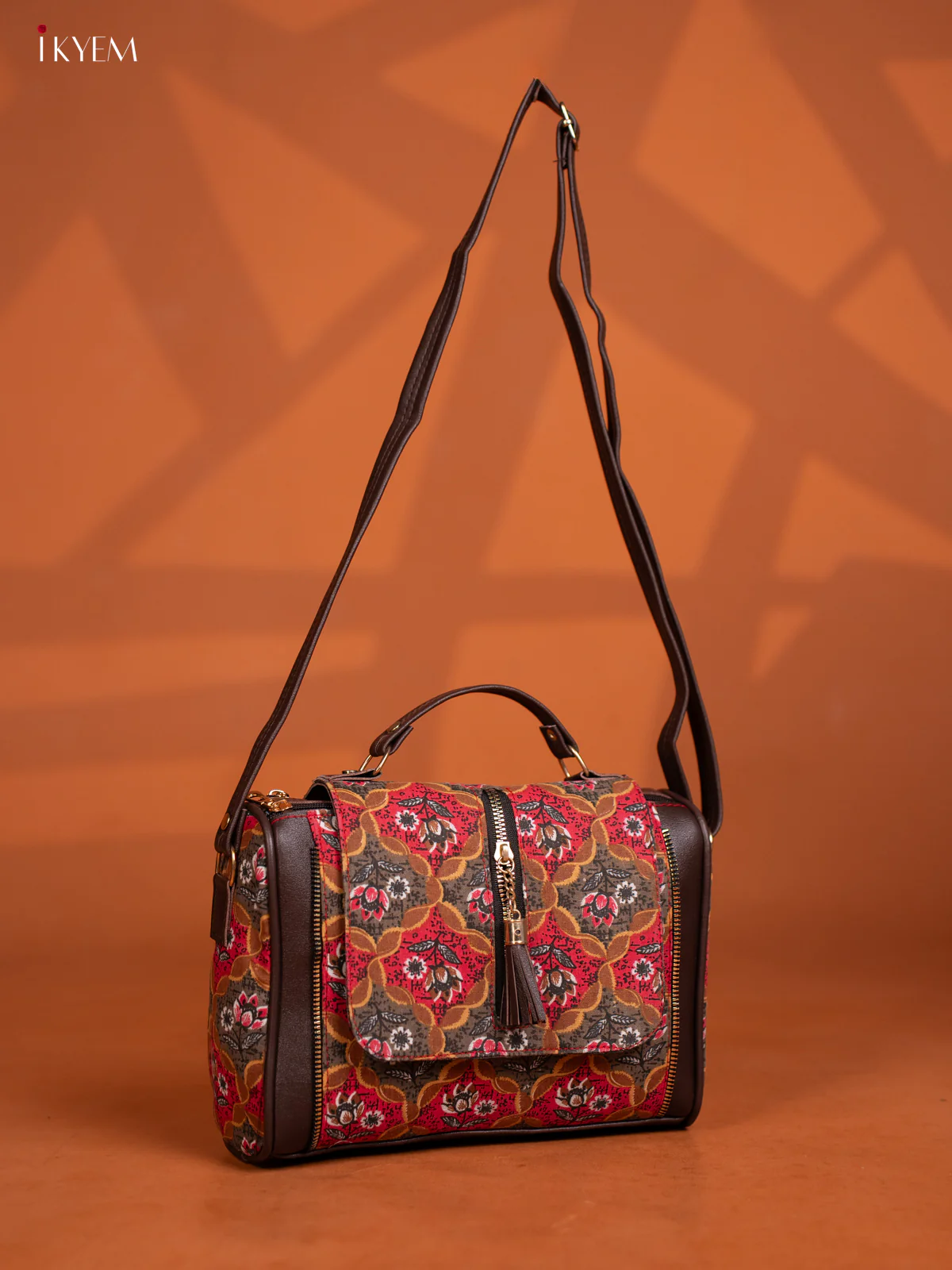 Printed Floral Design Flap Leather Sling Bag - Pink - KD26988 - Image 5